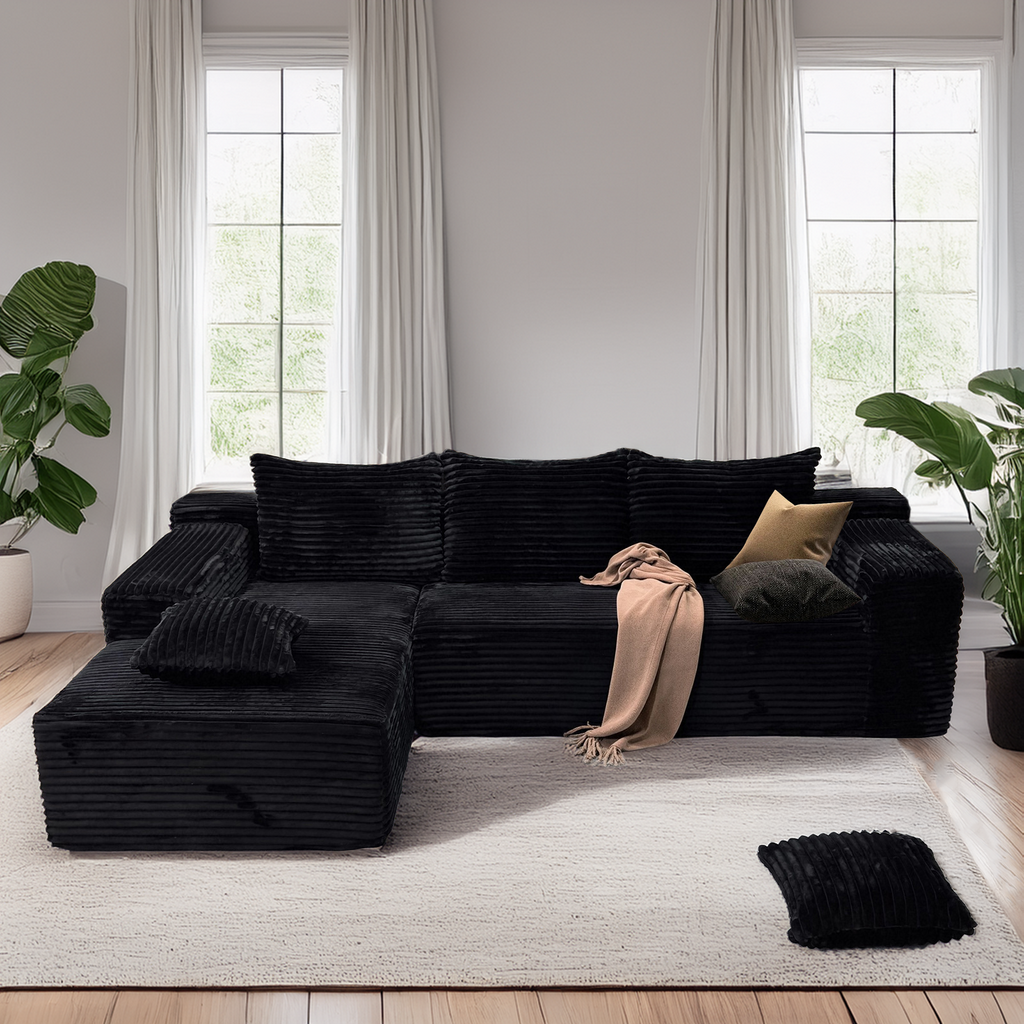 Kelyda 104'' Modular L-Shaped Sectional Sofa, Modern Memory Foam Deep Seat Corduroy Boneless Cloud Couch