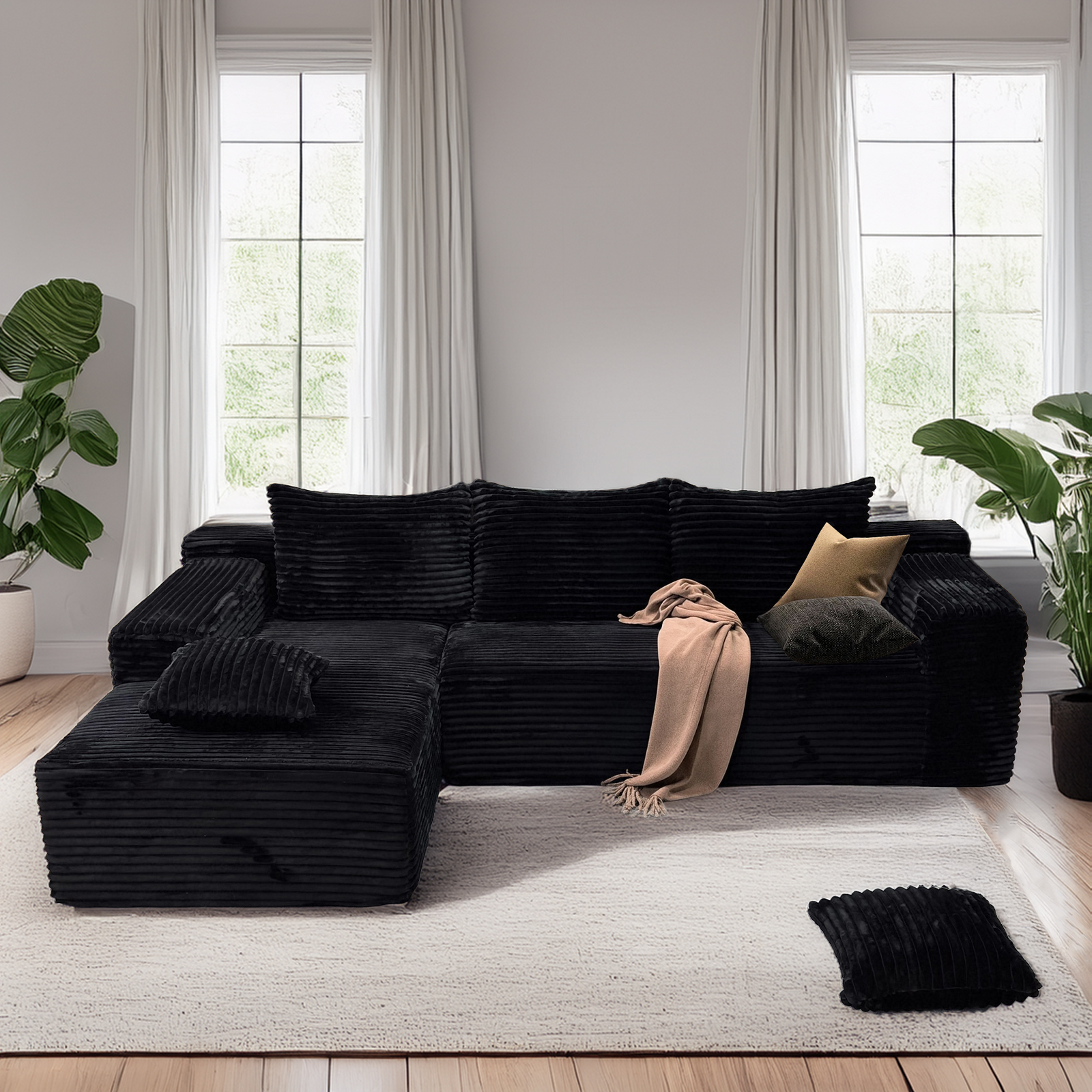 Kelyda 104'' Modular L-Shaped Sectional Sofa, Modern Memory Foam Deep Seat Corduroy Boneless Cloud Couch