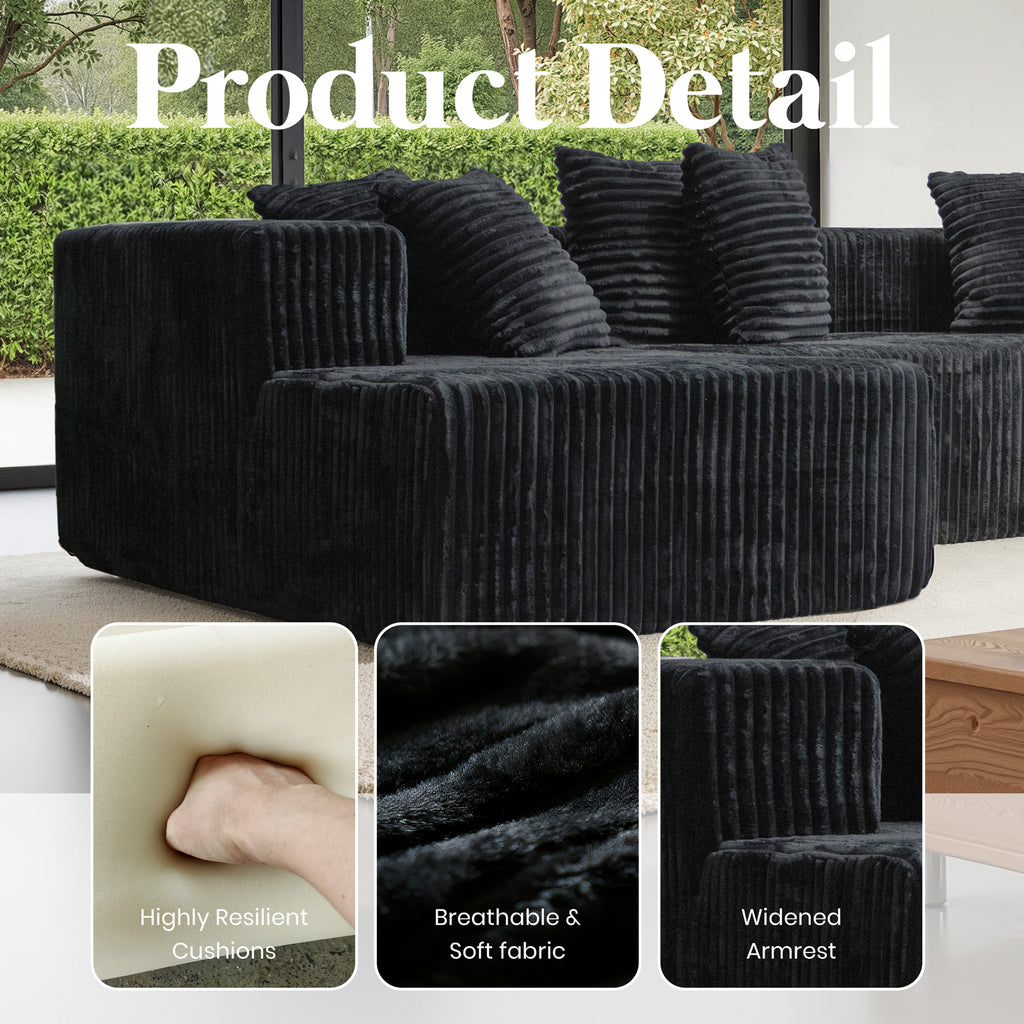 132'' U Shaped Sectional Couches for Living Room, Black Modular Boneless Cloud Sofa with 2 Chaise Lounges, 4-in-1 Flexible Combination Layered Foam Cushion Deep Seat Corner Couch, No Assembly