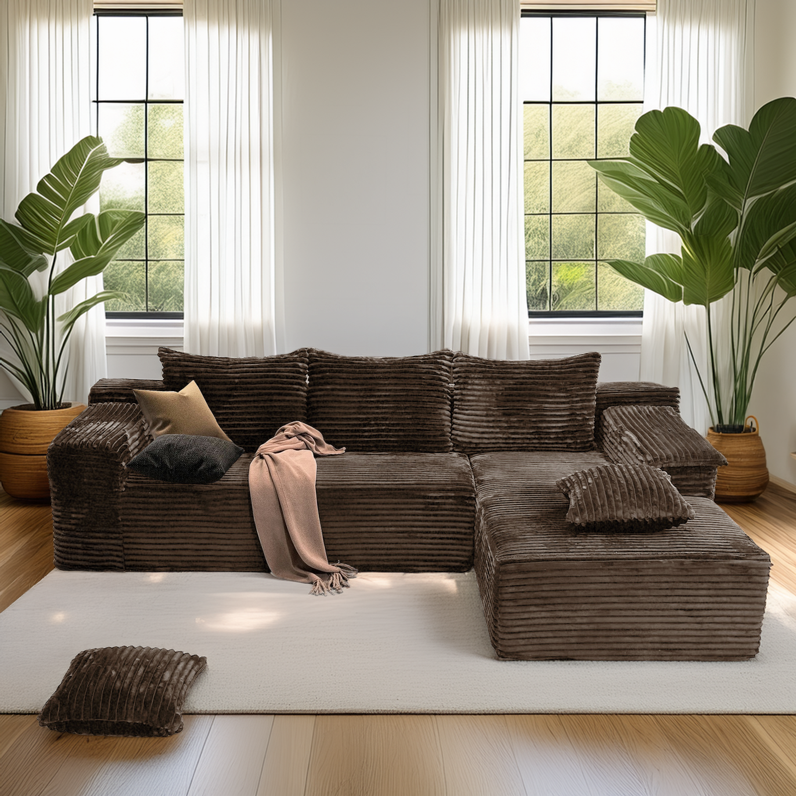 Kelyda 104'' Modular L-Shaped Sectional Sofa, Modern Memory Foam Deep Seat Corduroy Boneless Cloud Couch
