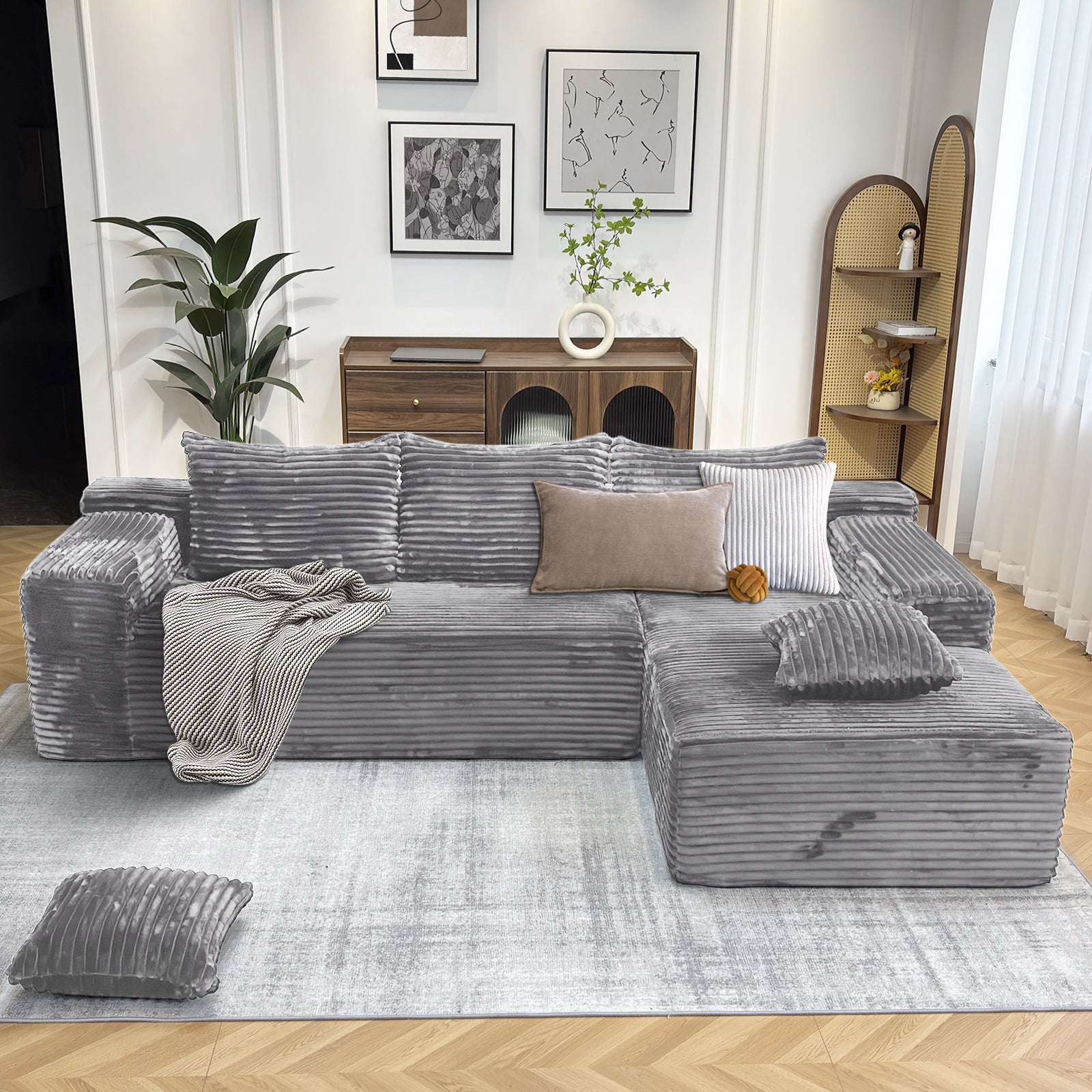Kelyda 104'' Modular L-Shaped Sectional Sofa, Modern Memory Foam Deep Seat Corduroy Boneless Cloud Couch