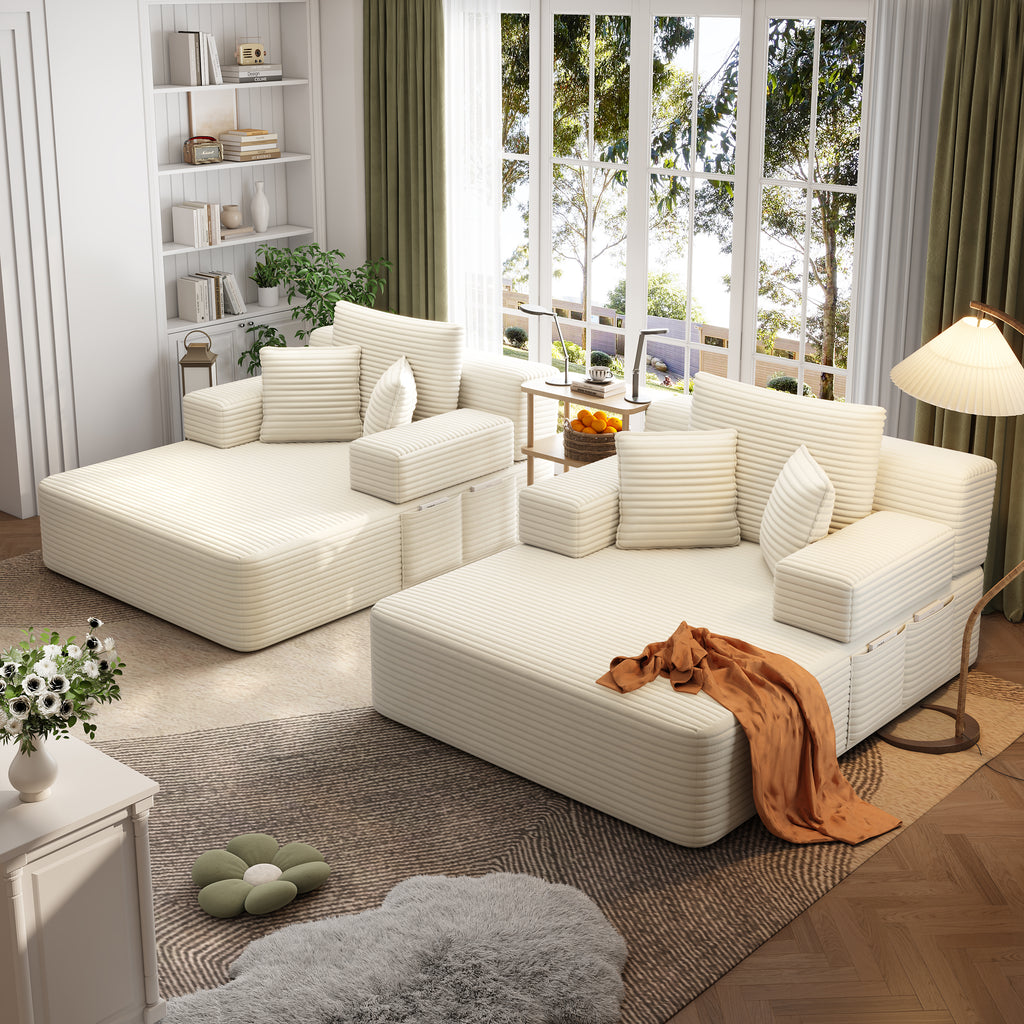 kelyda 97'' Double Chaise Lounge Chair Indoor, 2 in 1 Modern Convertible Cloud Corduroy Sofa Bed Sleeper Chair