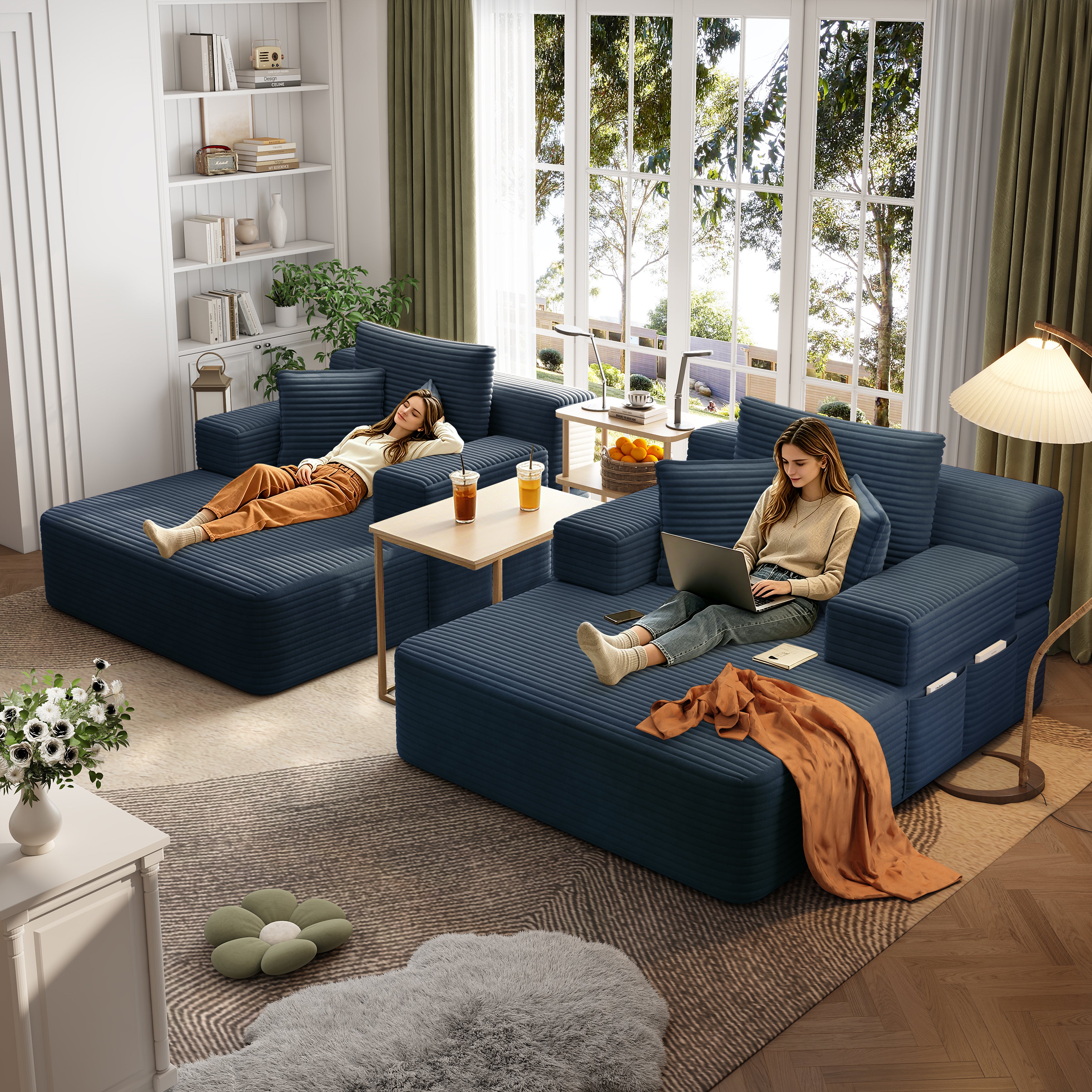 Kelyda 97'' Oversized Chaise Lounge Chair Indoor, Modern Boneless Convertible Corduroy Couch Loveseat Sofa Sleeper