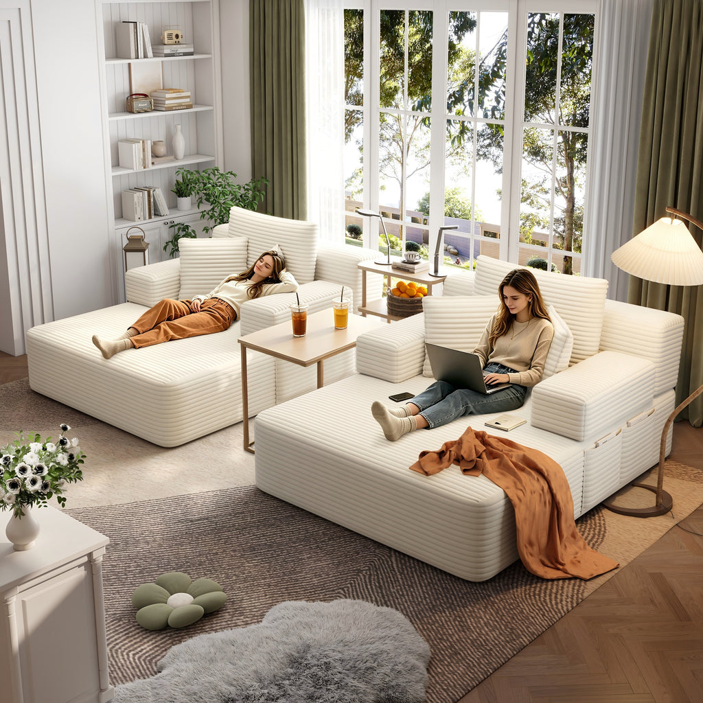 Kelyda 97'' Oversized Chaise Lounge Chair Indoor, Modern Boneless Convertible Corduroy Couch Loveseat Sofa Sleeper