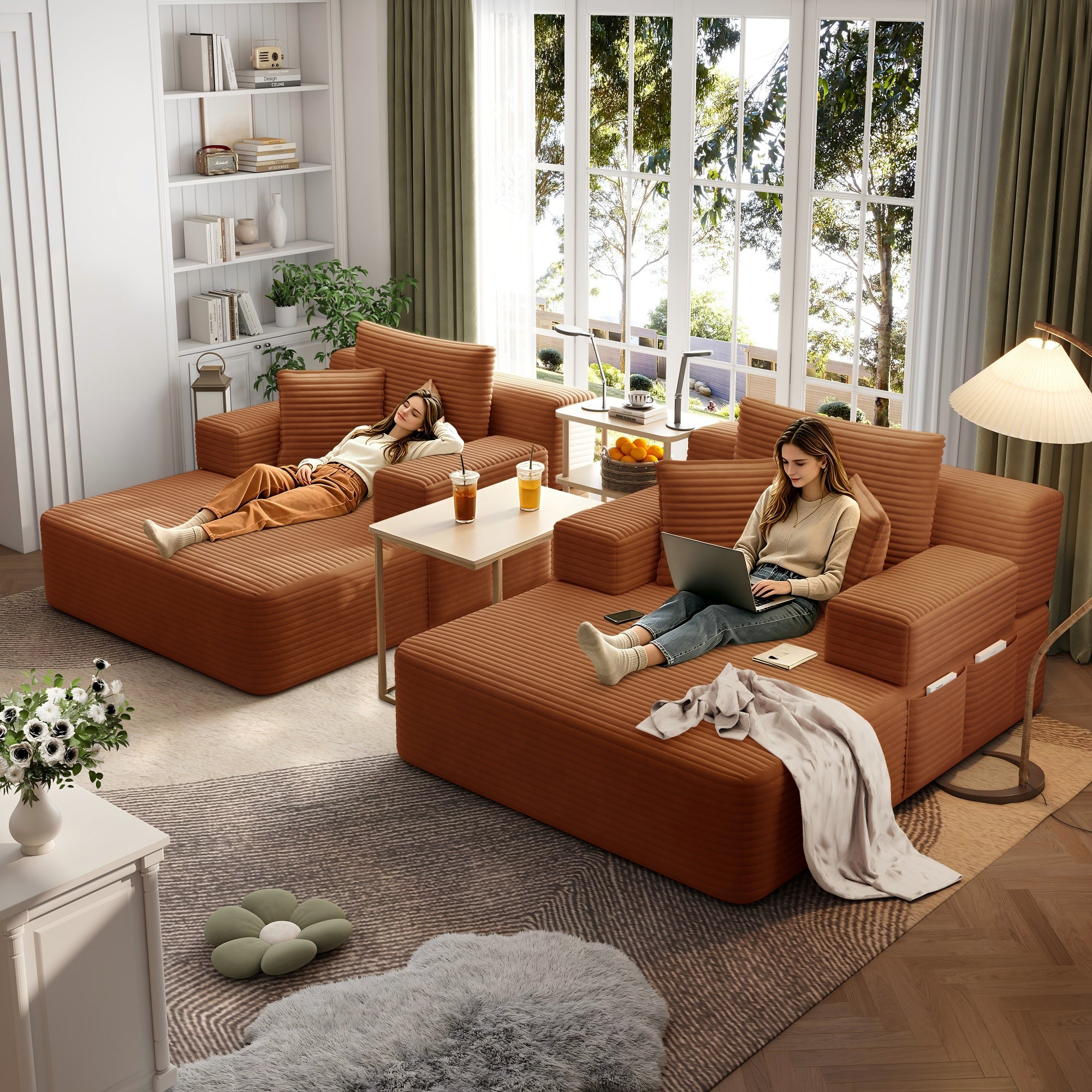 Kelyda 97'' Oversized Chaise Lounge Chair Indoor, Modern Boneless Convertible Corduroy Couch Loveseat Sofa Sleeper