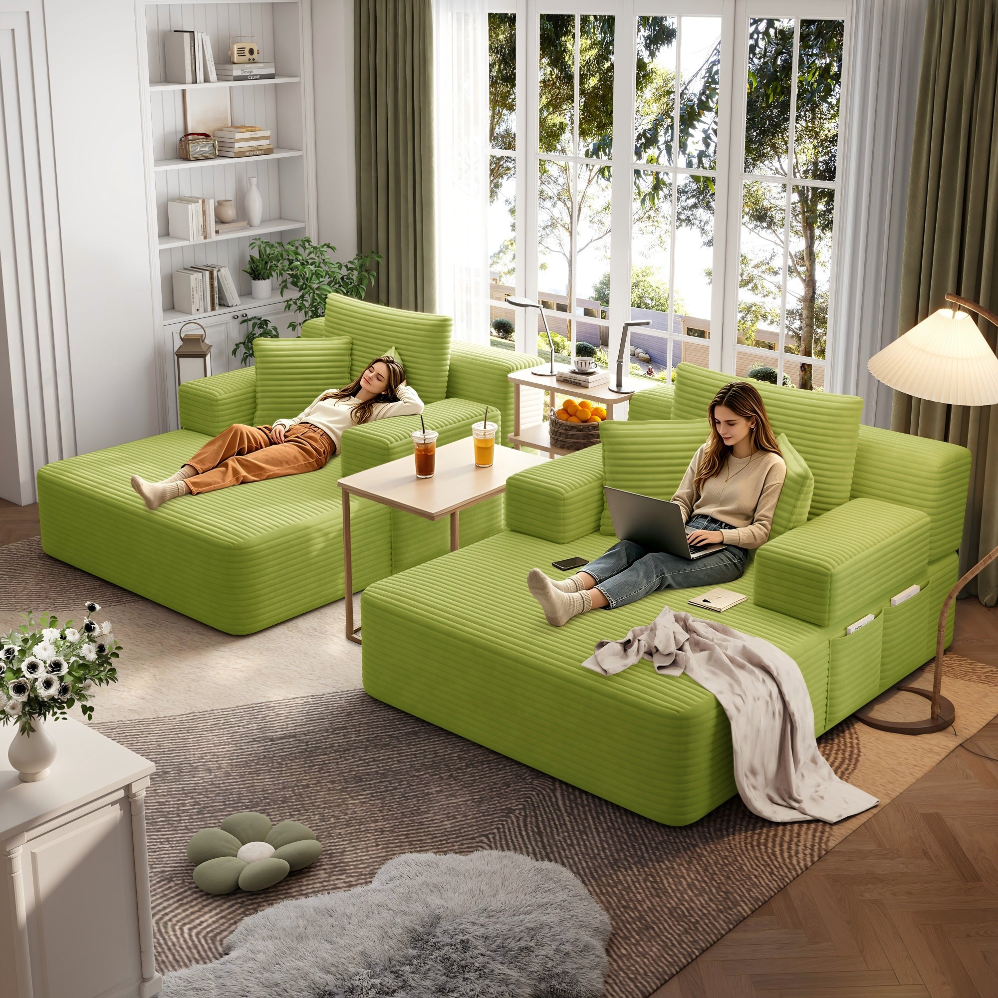 Kelyda 97'' Oversized Chaise Lounge Chair Indoor, Modern Boneless Convertible Corduroy Couch Loveseat Sofa Sleeper