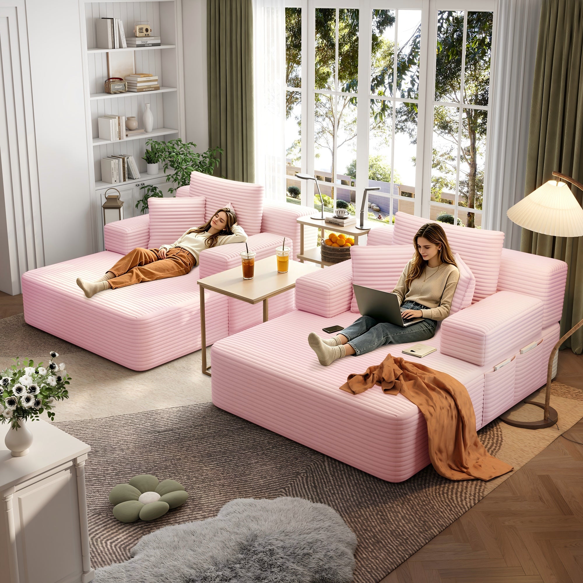 Kelyda 97'' Oversized Chaise Lounge Chair Indoor, Modern Boneless Convertible Corduroy Couch Loveseat Sofa Sleeper
