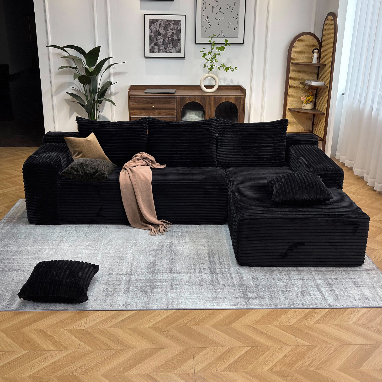 Kelyda 104'' Modular L-Shaped Sectional Sofa, Modern Memory Foam Deep Seat Corduroy Boneless Cloud Couch