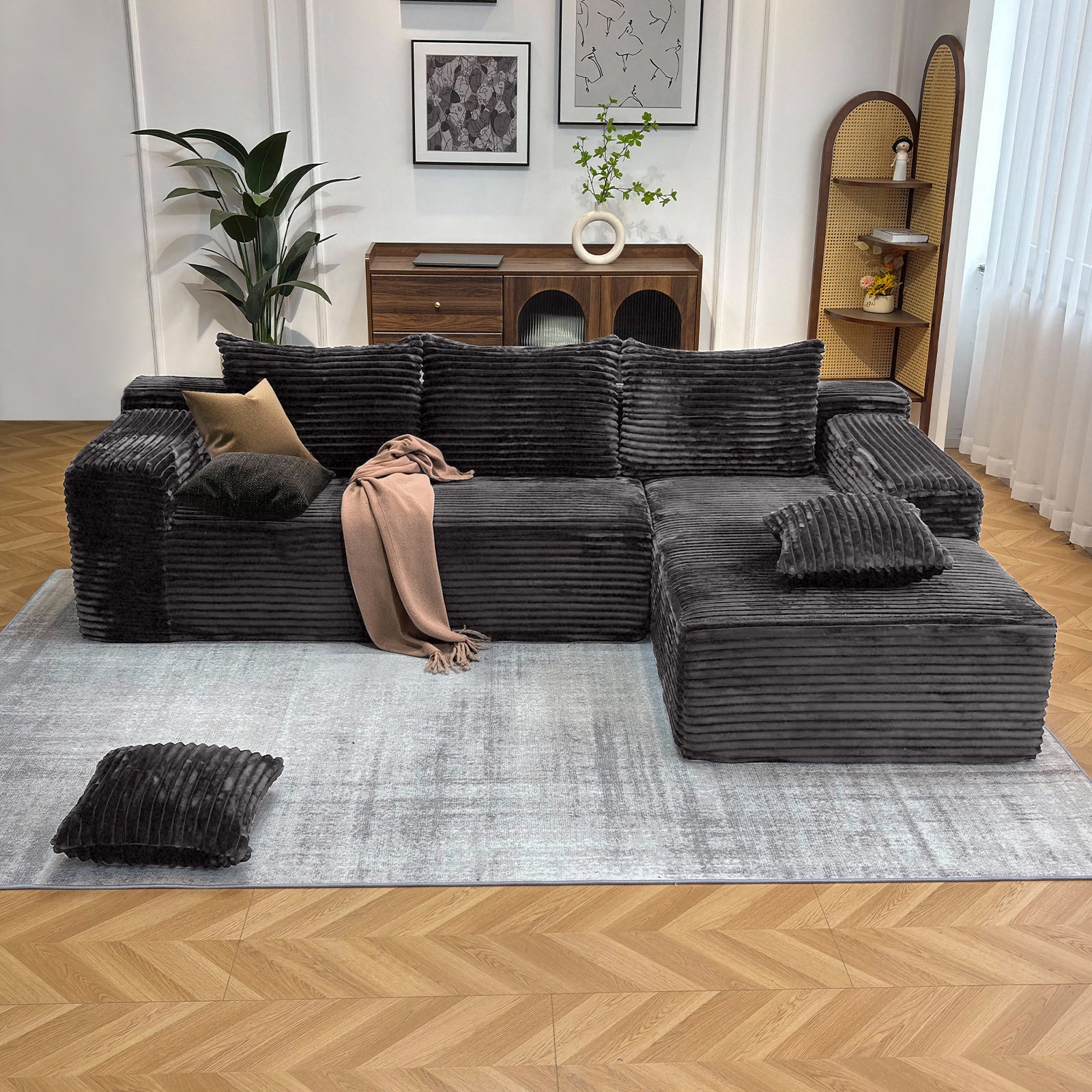 Kelyda 104'' Modular L-Shaped Sectional Sofa, Modern Memory Foam Deep Seat Corduroy Boneless Cloud Couch