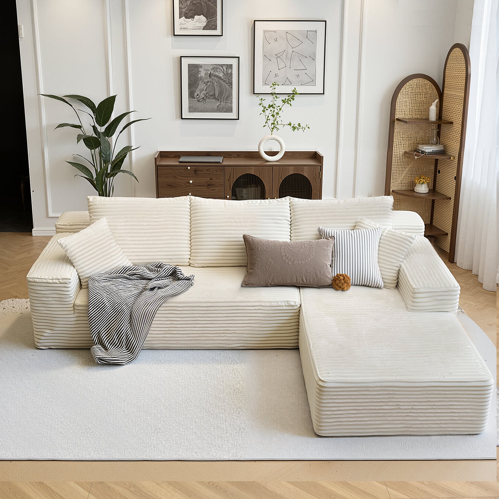 Kelyda 104'' Modular L-Shaped Sectional Sofa, Modern Memory Foam Deep Seat Corduroy Boneless Cloud Couch