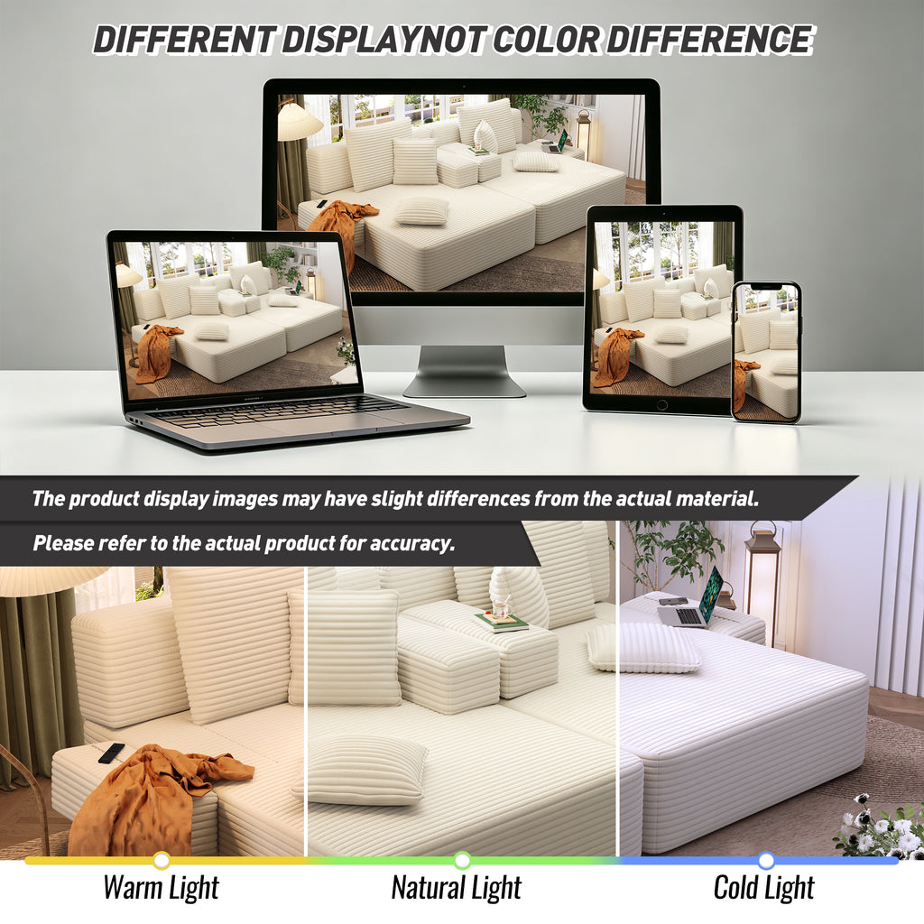 Kelyda 97'' Oversized Chaise Lounge Chair Indoor, Modern Boneless Convertible Corduroy Couch Loveseat Sofa Sleeper