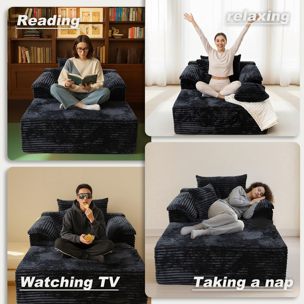 Kelyda 61'' Boneless Chaise Lounge Chair Indoor, Oversized Modern Cloud Faux Fur Couch Sofa Bed Sleeper Chair
