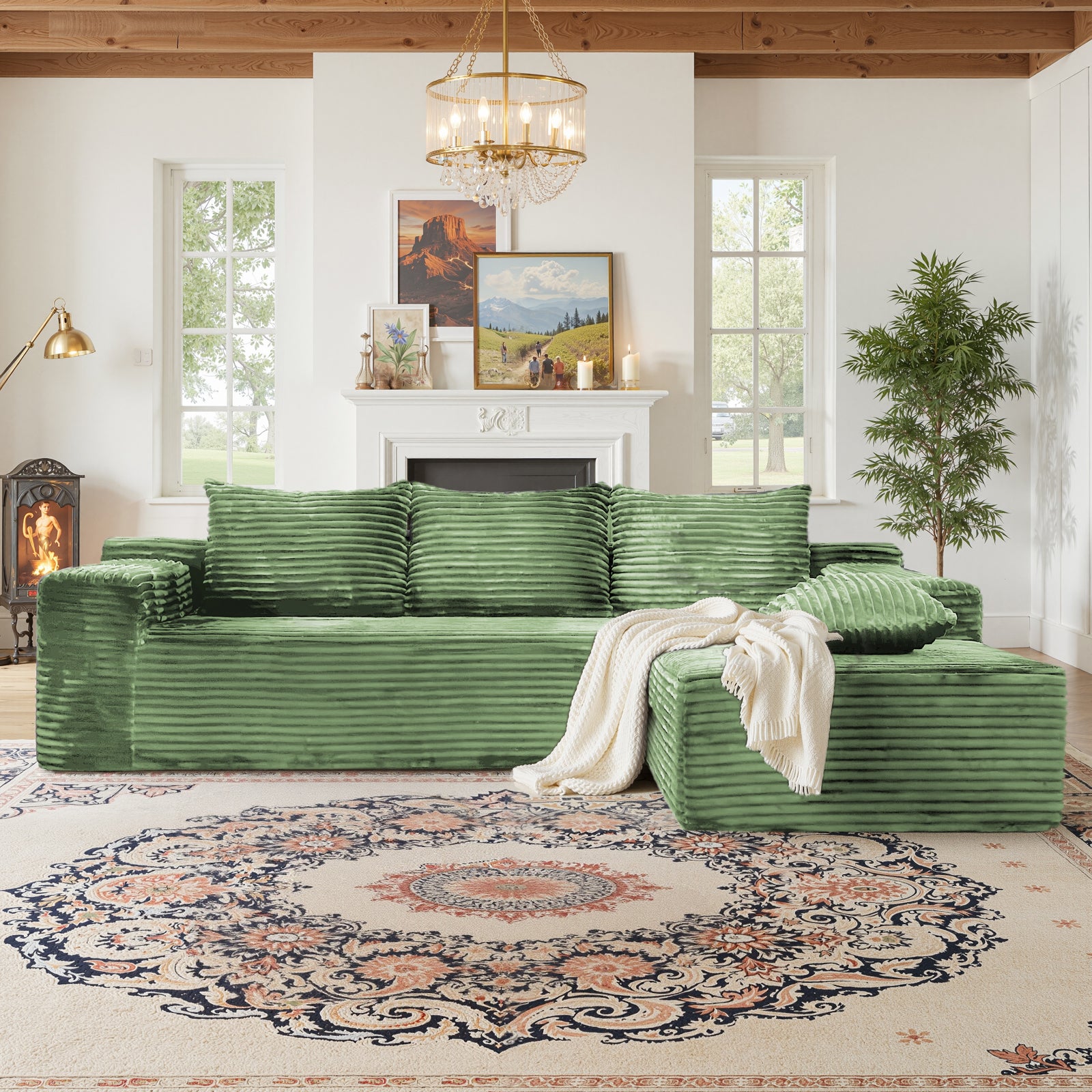 Kelyda 105" Modular L-Shaped Cloud Sofa, Plush Boneless Sectional with Deep Seats Chaise Corduroy Fabric