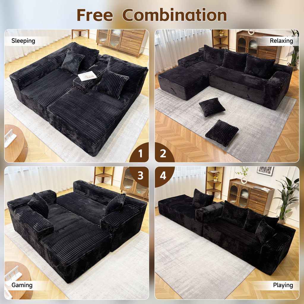 Kelyda 104'' Modular L-Shaped Sectional Sofa, Modern Memory Foam Deep Seat Corduroy Boneless Cloud Couch