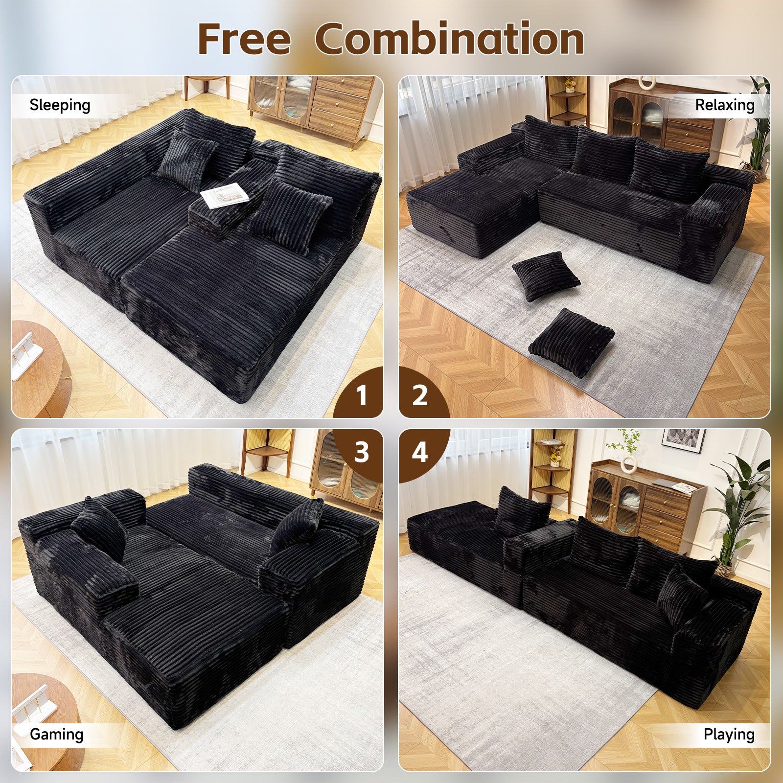 Kelyda 104'' Modular L-Shaped Sectional Sofa, Modern Memory Foam Deep Seat Corduroy Boneless Cloud Couch