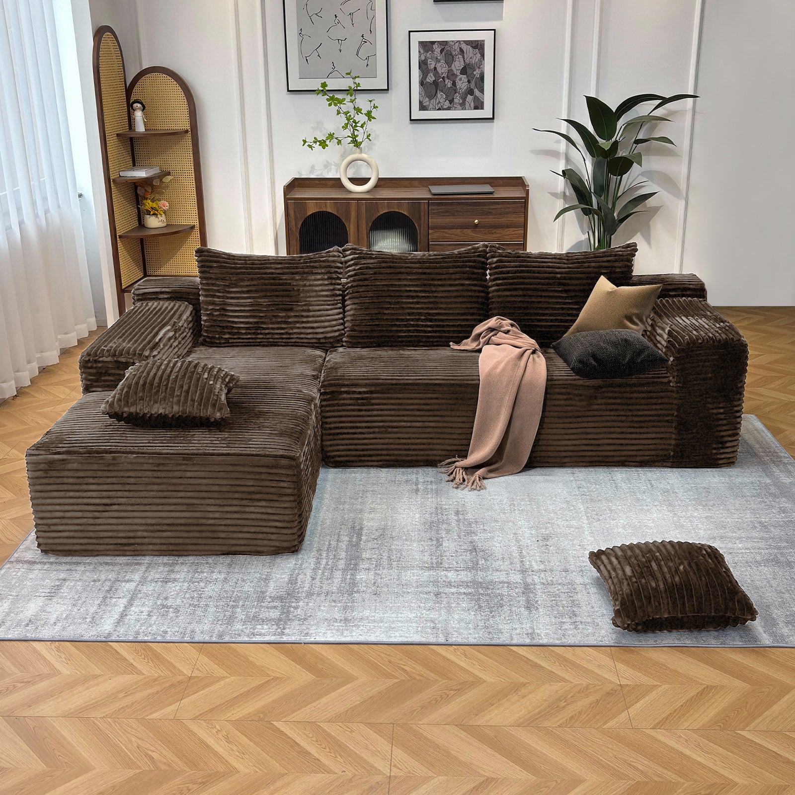 Kelyda 104'' Modular L-Shaped Sectional Sofa, Modern Memory Foam Deep Seat Corduroy Boneless Cloud Couch