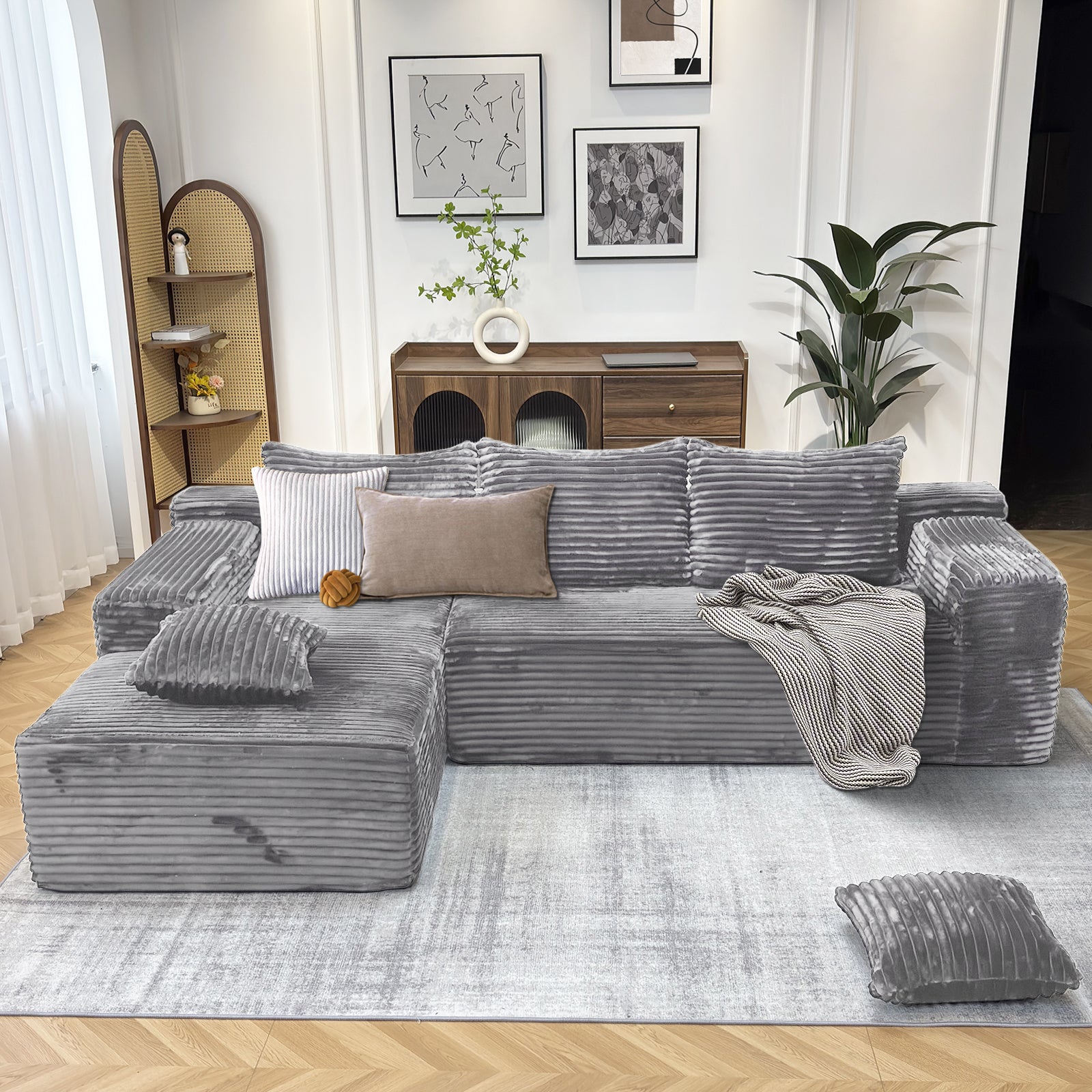 Kelyda 104'' Modular L-Shaped Sectional Sofa, Modern Memory Foam Deep Seat Corduroy Boneless Cloud Couch