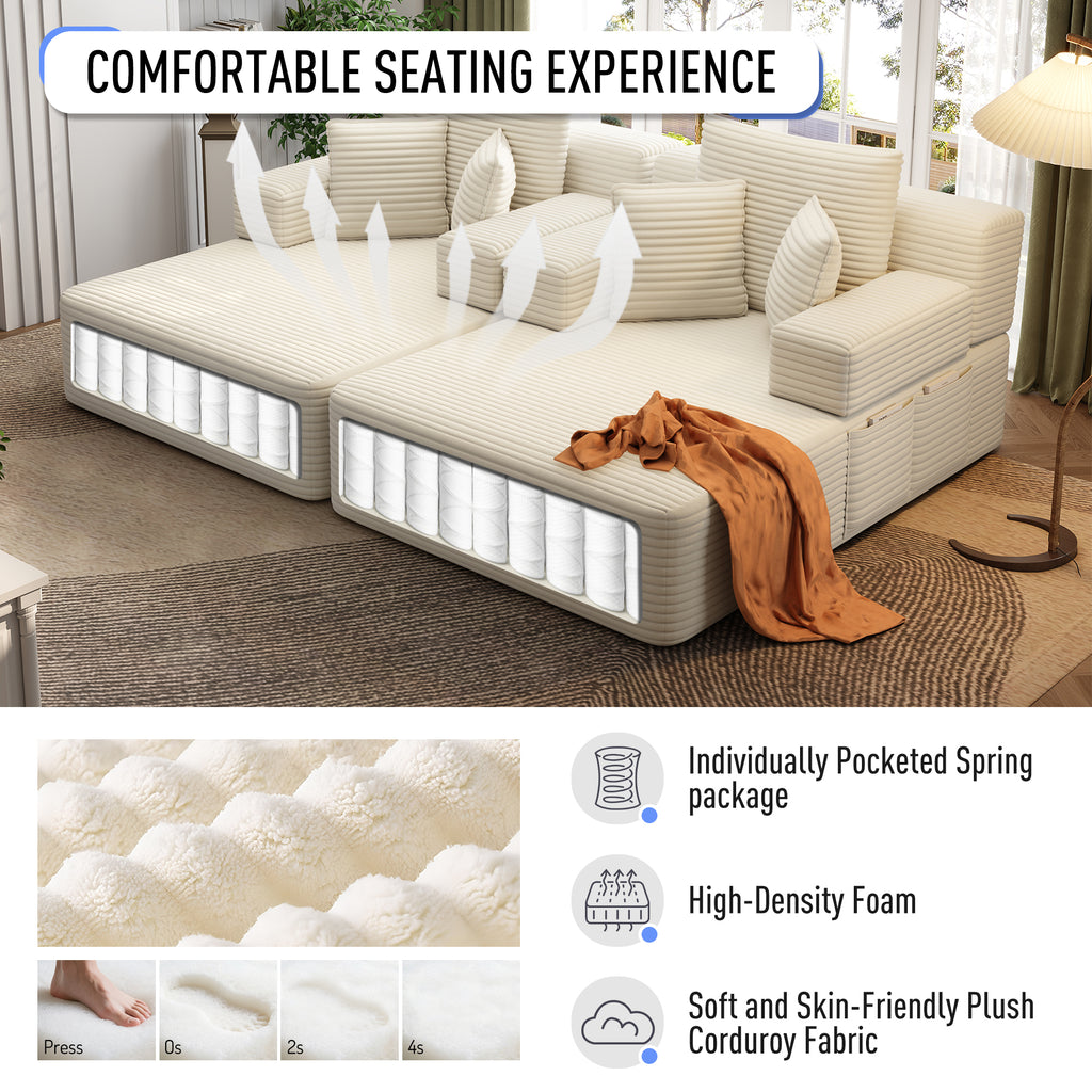 Kelyda 97'' Oversized Chaise Lounge Chair Indoor, Modern Boneless Convertible Corduroy Couch Loveseat Sofa Sleeper