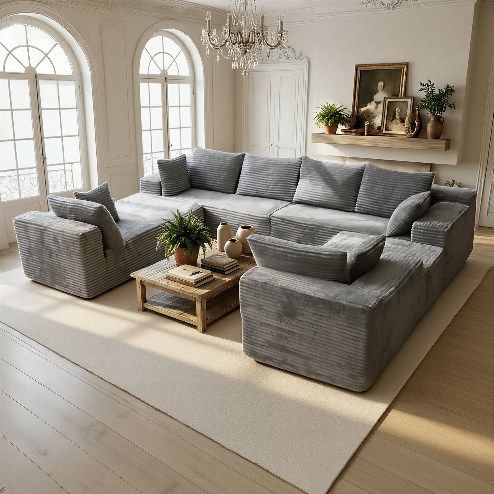 Kelyda 139'' U Shaped Sectional Couches, Modern Modular Boneless 8 Seater Large Foam Cloud Sofa