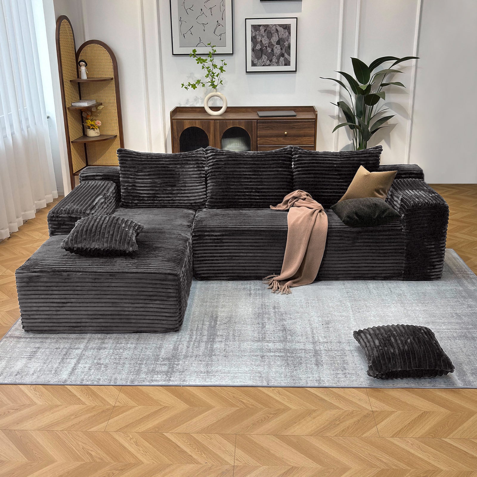 Kelyda 104'' Modular L-Shaped Sectional Sofa, Modern Memory Foam Deep Seat Corduroy Boneless Cloud Couch