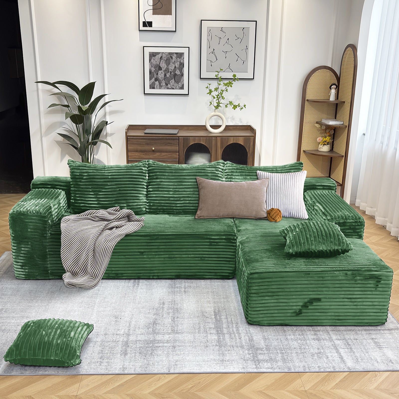 Kelyda 104'' Modular L-Shaped Sectional Sofa, Modern Memory Foam Deep Seat Corduroy Boneless Cloud Couch