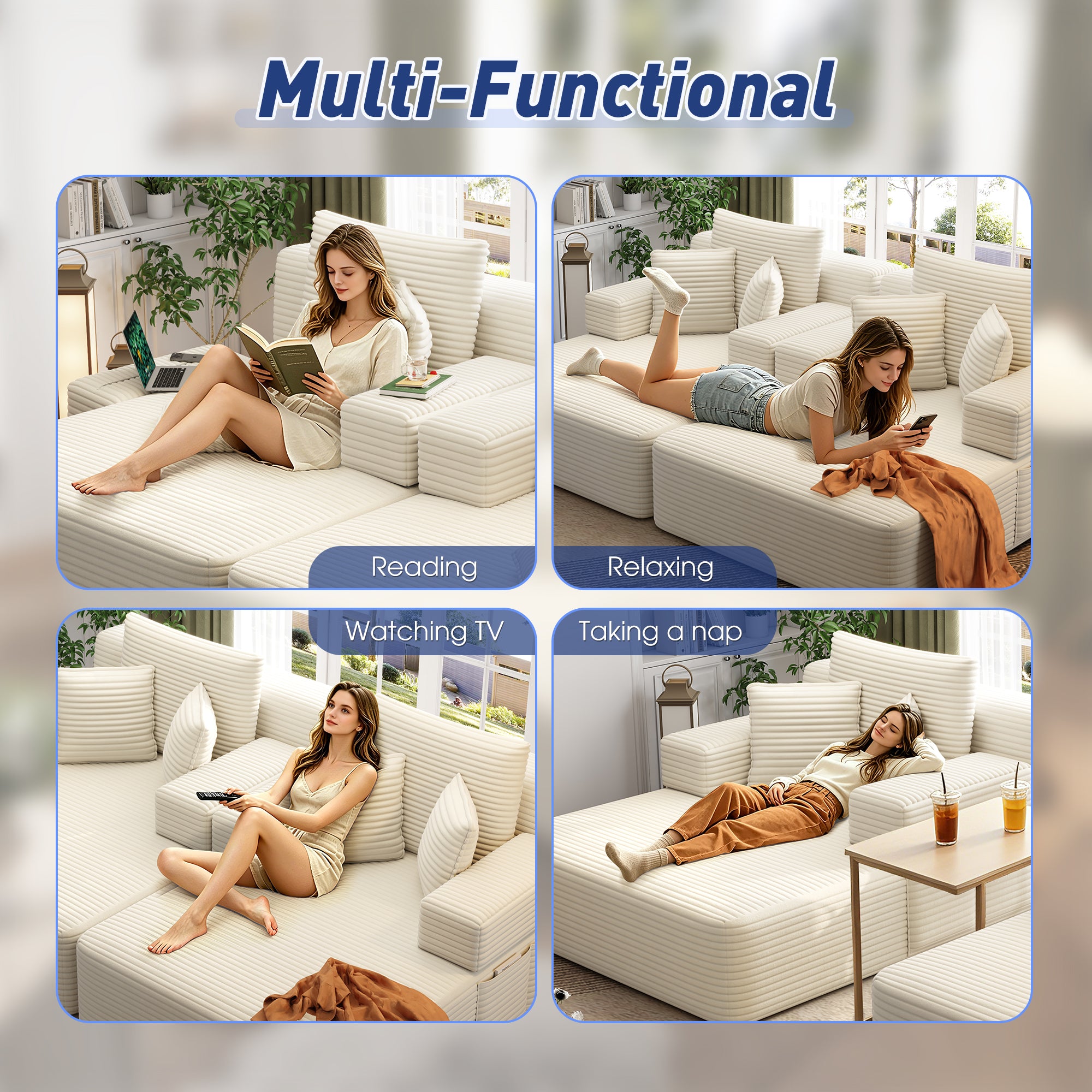 Kelyda 97'' Oversized Chaise Lounge Chair Indoor, Modern Boneless Convertible Corduroy Couch Loveseat Sofa Sleeper