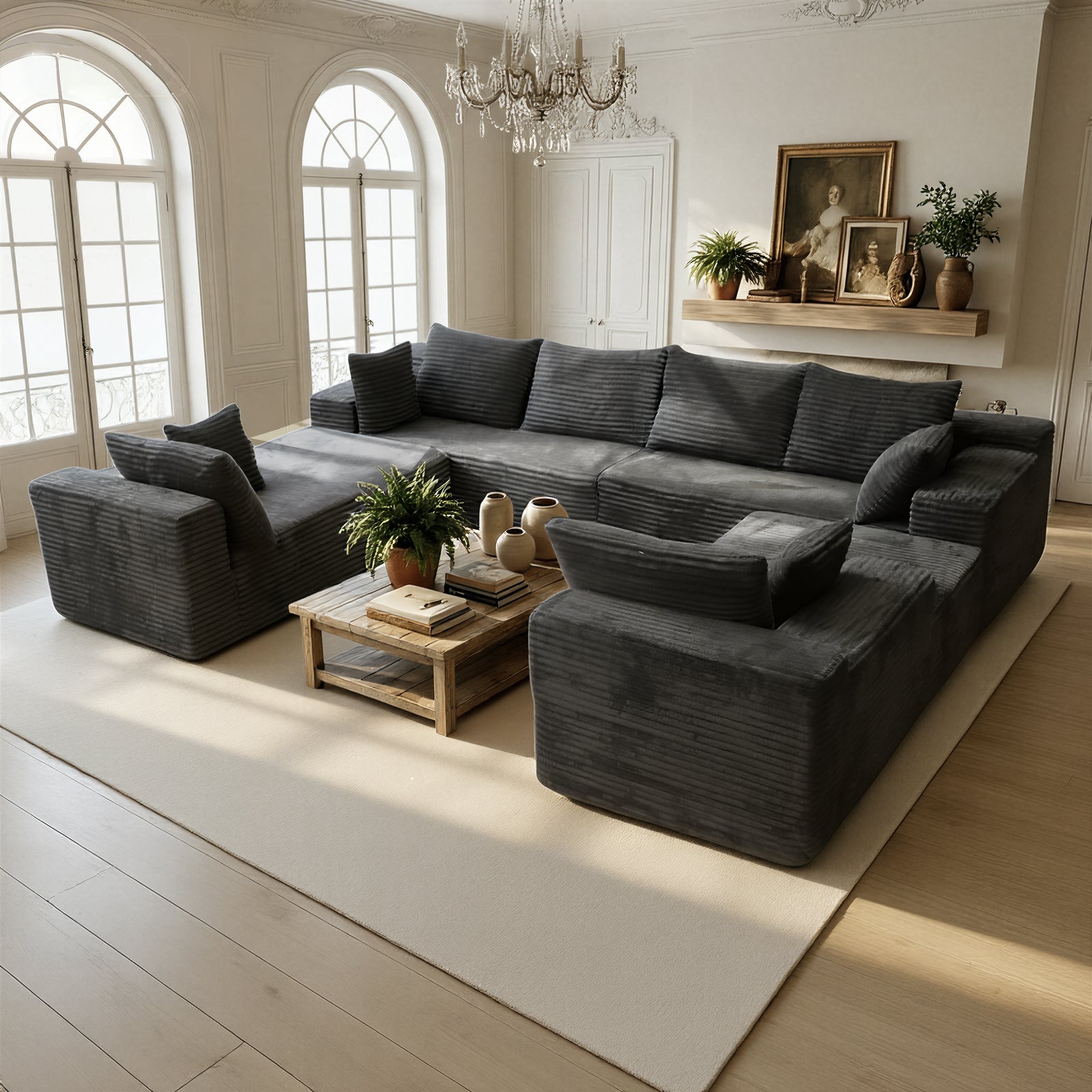 Kelyda 139'' U Shaped Sectional Couches, Modern Modular Boneless 8 Seater Large Foam Cloud Sofa