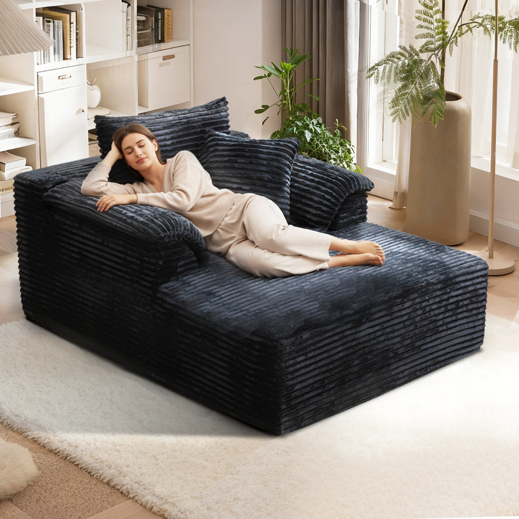 Kelyda 61'' Boneless Chaise Lounge Chair Indoor, Oversized Modern Cloud Faux Fur Couch Sofa Bed Sleeper Chair