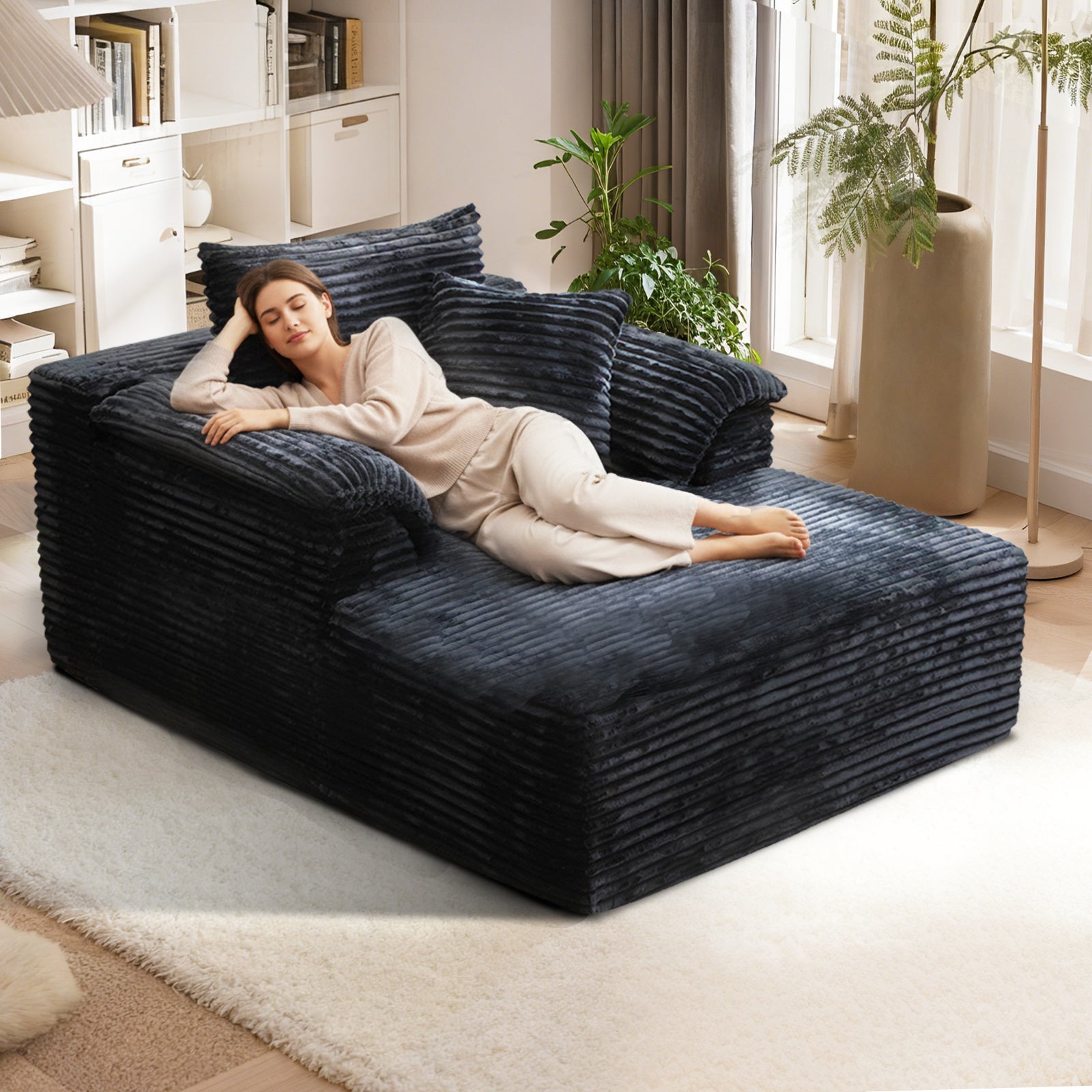 Kelyda 61'' Boneless Chaise Lounge Chair Indoor, Oversized Modern Cloud Faux Fur Couch Sofa Bed Sleeper Chair