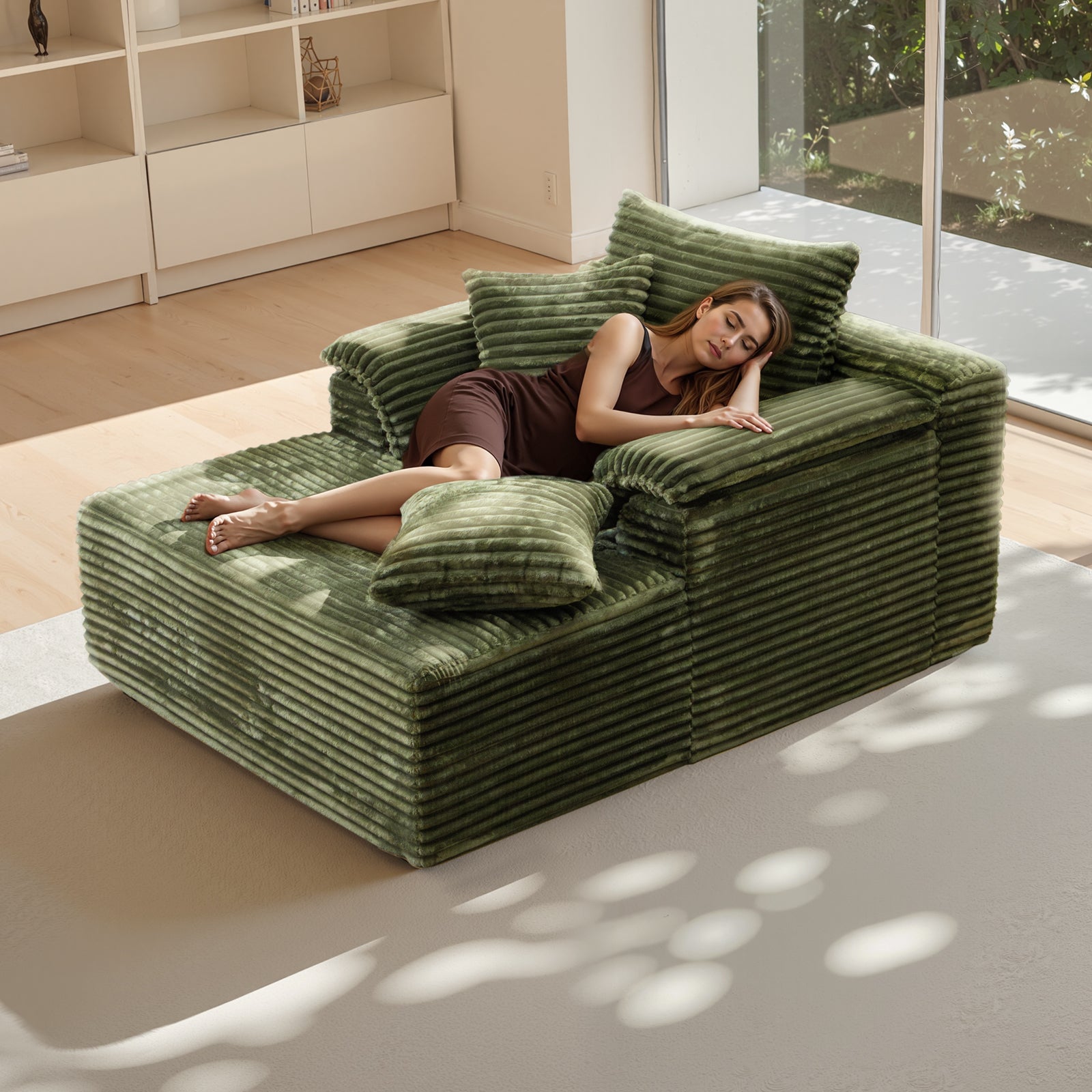 Kelyda 67"x48" Oversized Chaise Lounge Chair Indoor, Modern Boneless Cloud Corduroy Couch Sofa Sleeper Bed