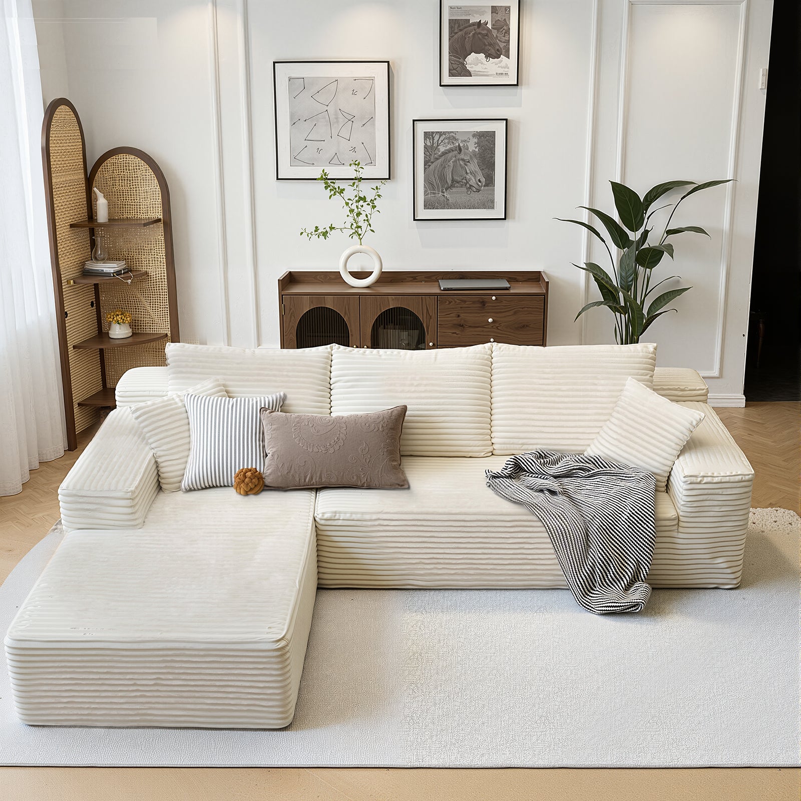 Kelyda 104'' Modular L-Shaped Sectional Sofa, Modern Memory Foam Deep Seat Corduroy Boneless Cloud Couch