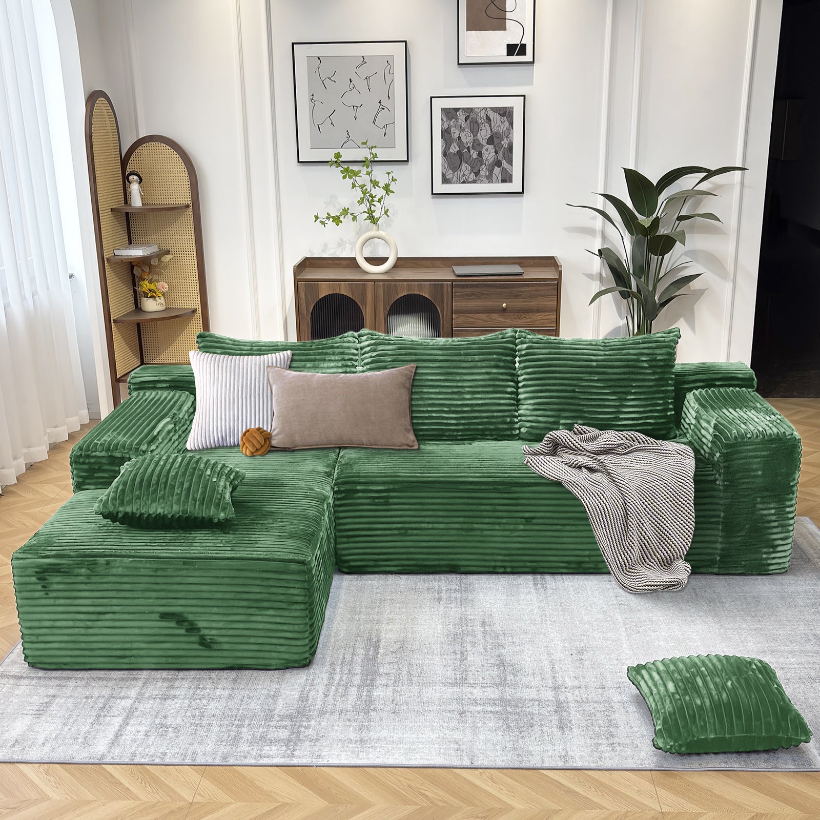 Kelyda 104'' Modular L-Shaped Sectional Sofa, Modern Memory Foam Deep Seat Corduroy Boneless Cloud Couch