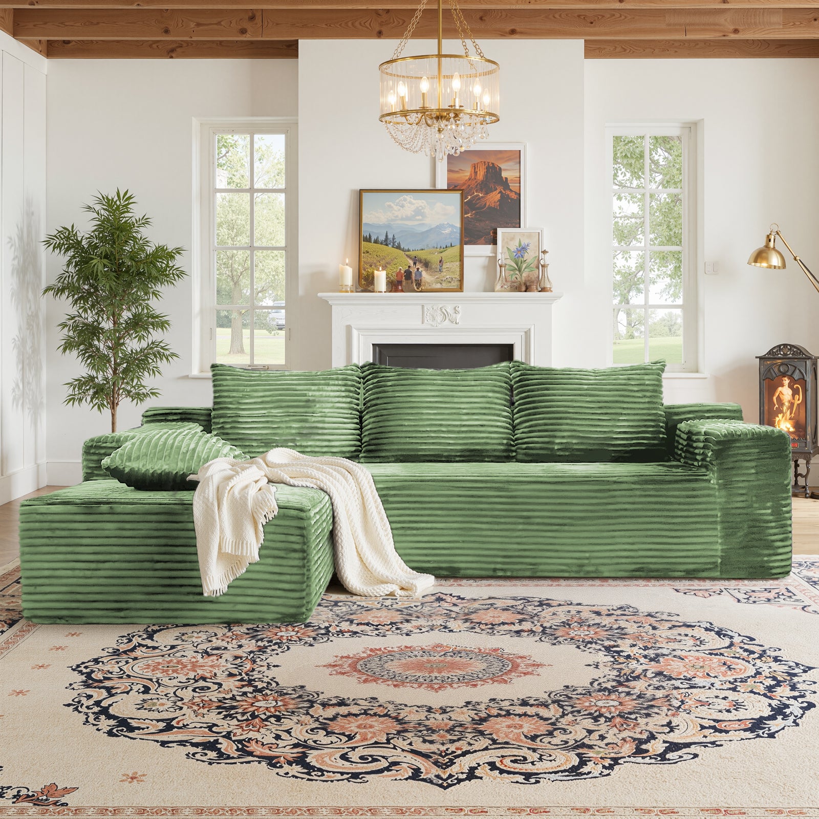 Kelyda 105" Modular L-Shaped Cloud Sofa, Plush Boneless Sectional with Deep Seats Chaise Corduroy Fabric