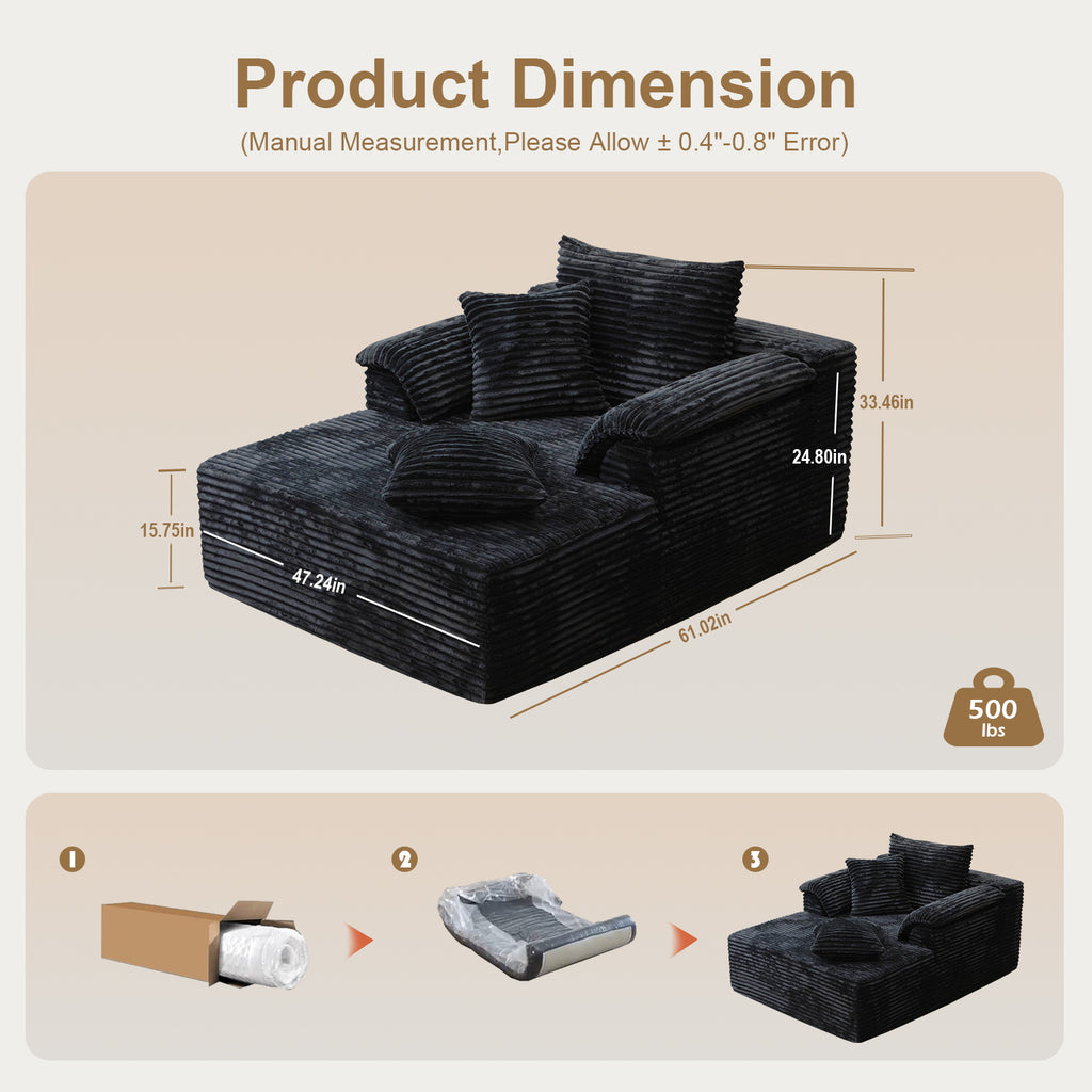 Kelyda 61'' Boneless Chaise Lounge Chair Indoor, Oversized Modern Cloud Faux Fur Couch Sofa Bed Sleeper Chair