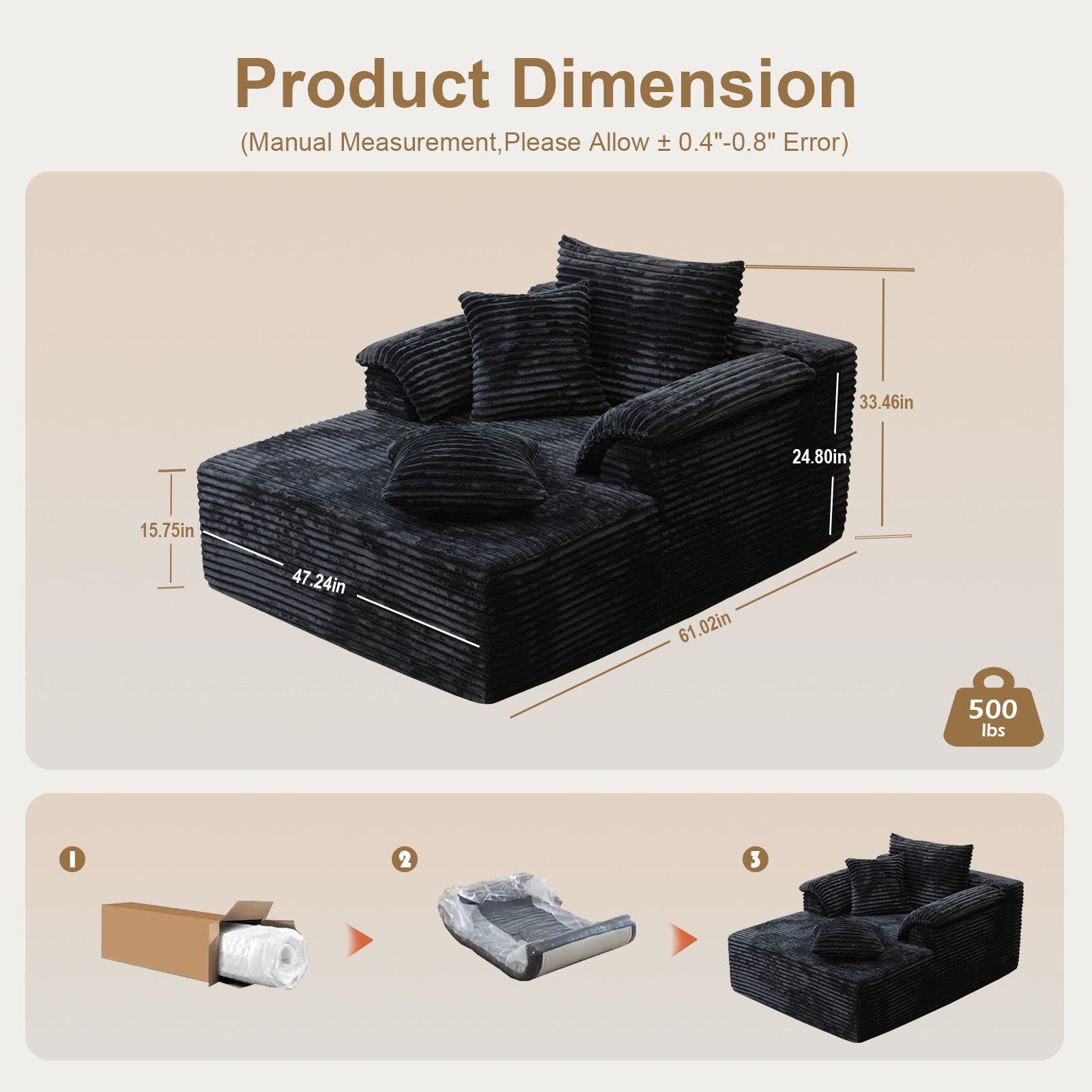 Kelyda 61'' Boneless Chaise Lounge Chair Indoor, Oversized Modern Cloud Faux Fur Couch Sofa Bed Sleeper Chair