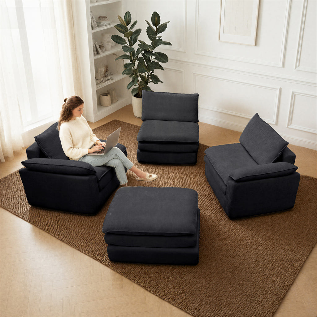 Kelyda 116'' Cloud Sectional Couches L Shaped, Modern Convertible Modular Cloud Chenille Sofa for Living Room