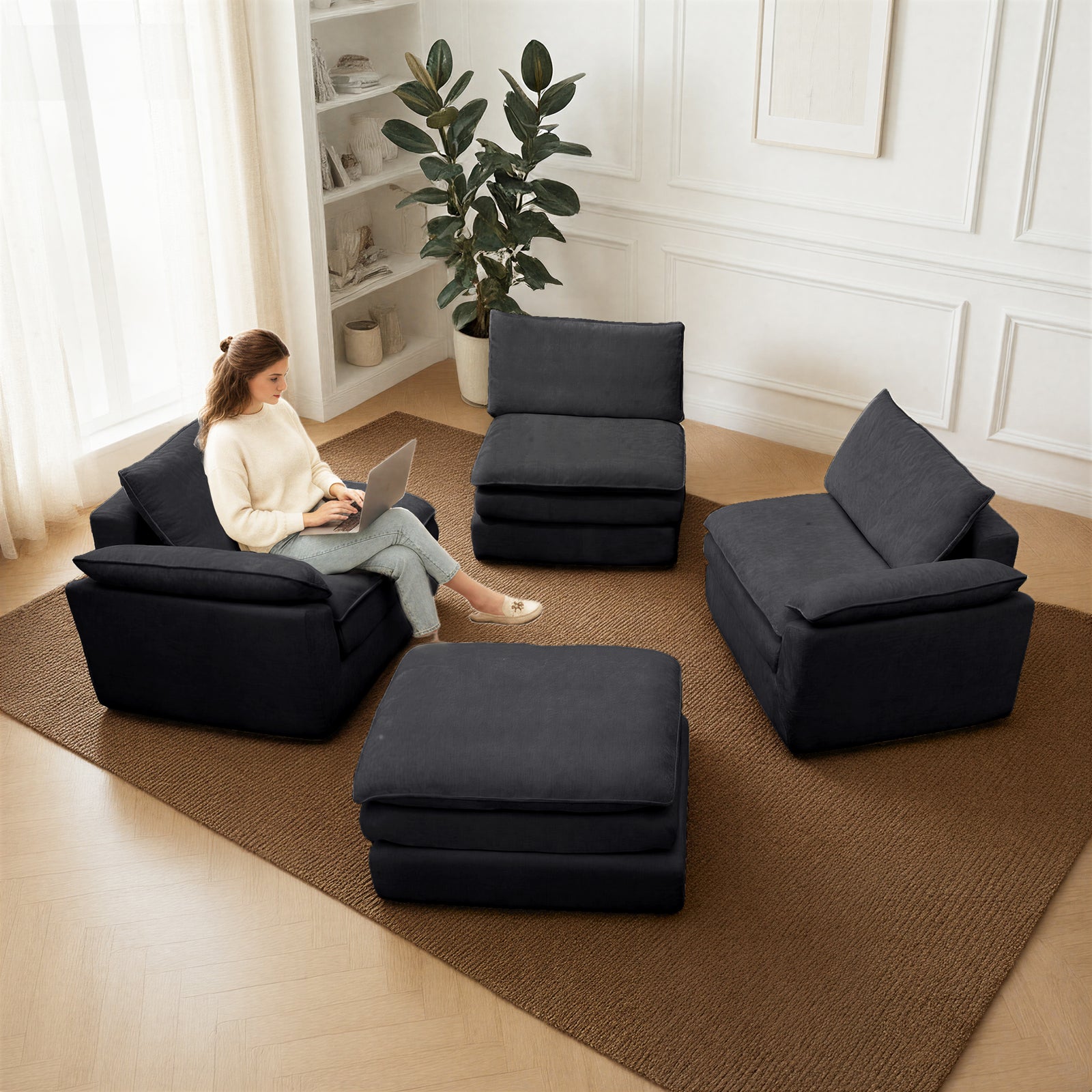Kelyda 116'' Cloud Sectional Couches L Shaped, Modern Convertible Modular Cloud Chenille Sofa for Living Room