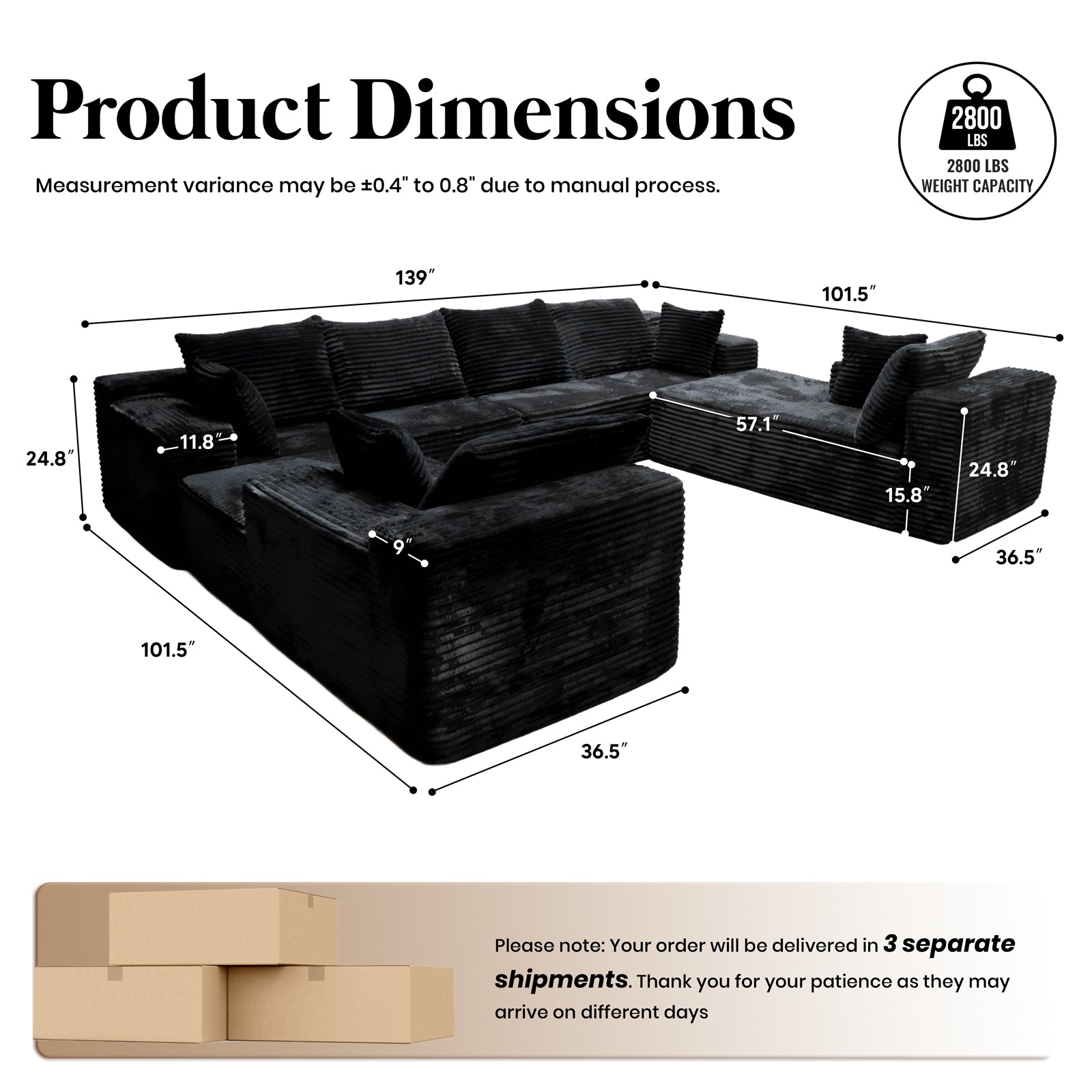 Kelyda 139'' U Shaped Sectional Couches, Modern Modular Boneless 8 Seater Large Foam Cloud Sofa