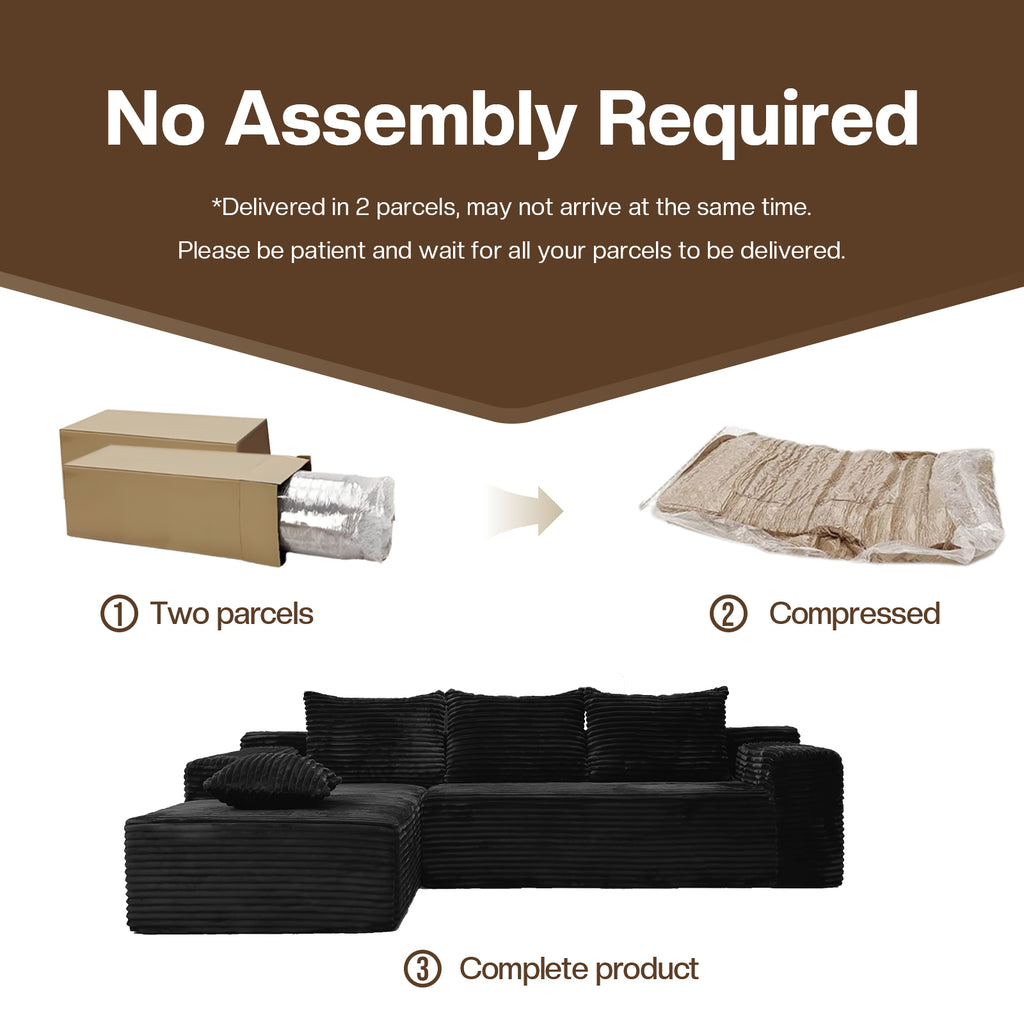 Kelyda 105" Modular L-Shaped Cloud Sofa, Plush Boneless Sectional with Deep Seats Chaise Corduroy Fabric
