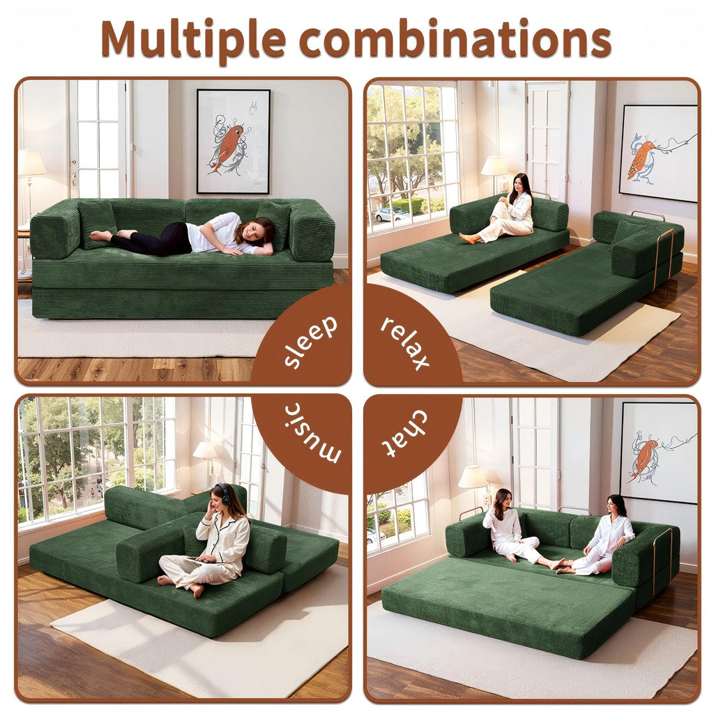 Kelyda Convertible Sofa Bed 5-in-1 Split-Back Lounger Floor Mattress Design 79" Black