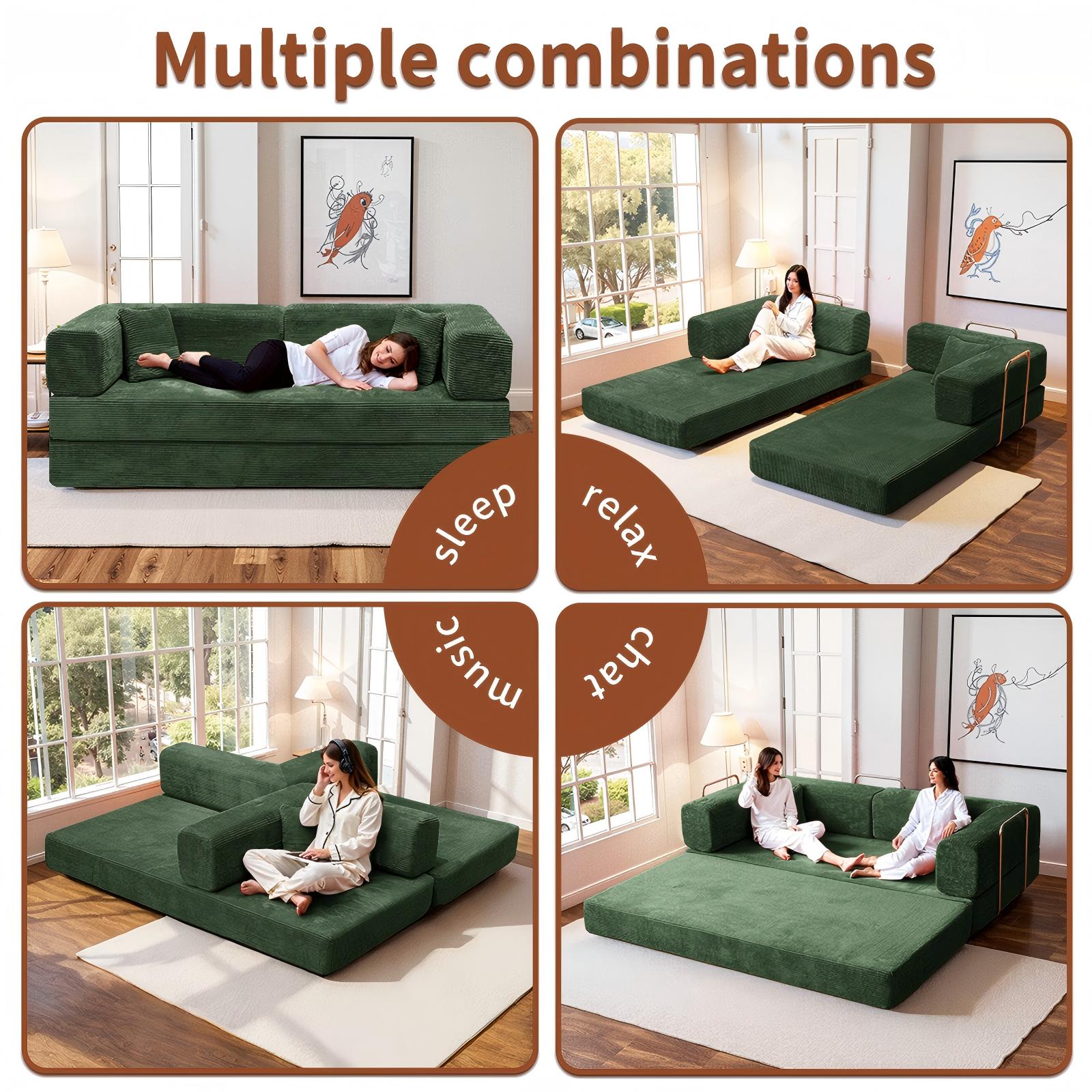 Kelyda Convertible Sofa Bed 5-in-1 Split-Back Lounger Floor Mattress Design 79" Black