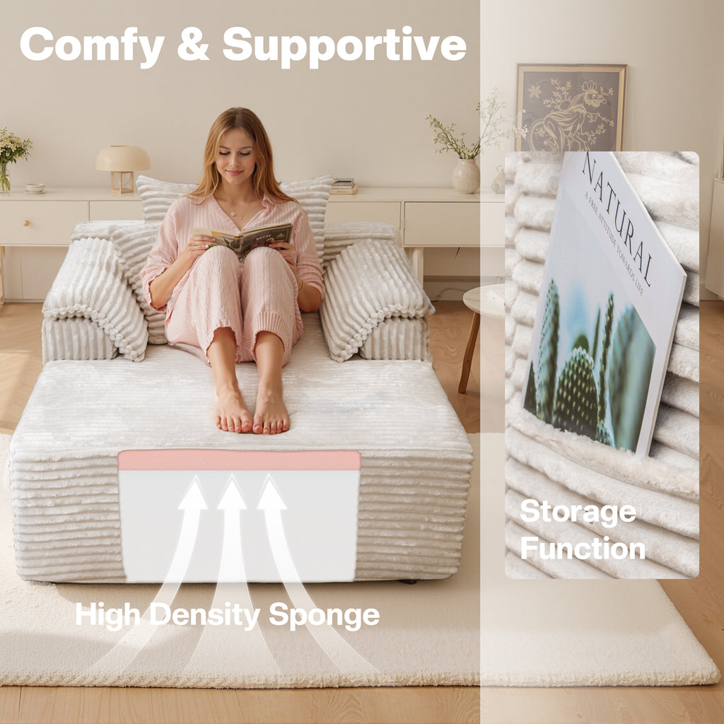 Kelyda 67"x48" Oversized Chaise Lounge Chair Indoor, Modern Boneless Cloud Corduroy Couch Sofa Sleeper Bed