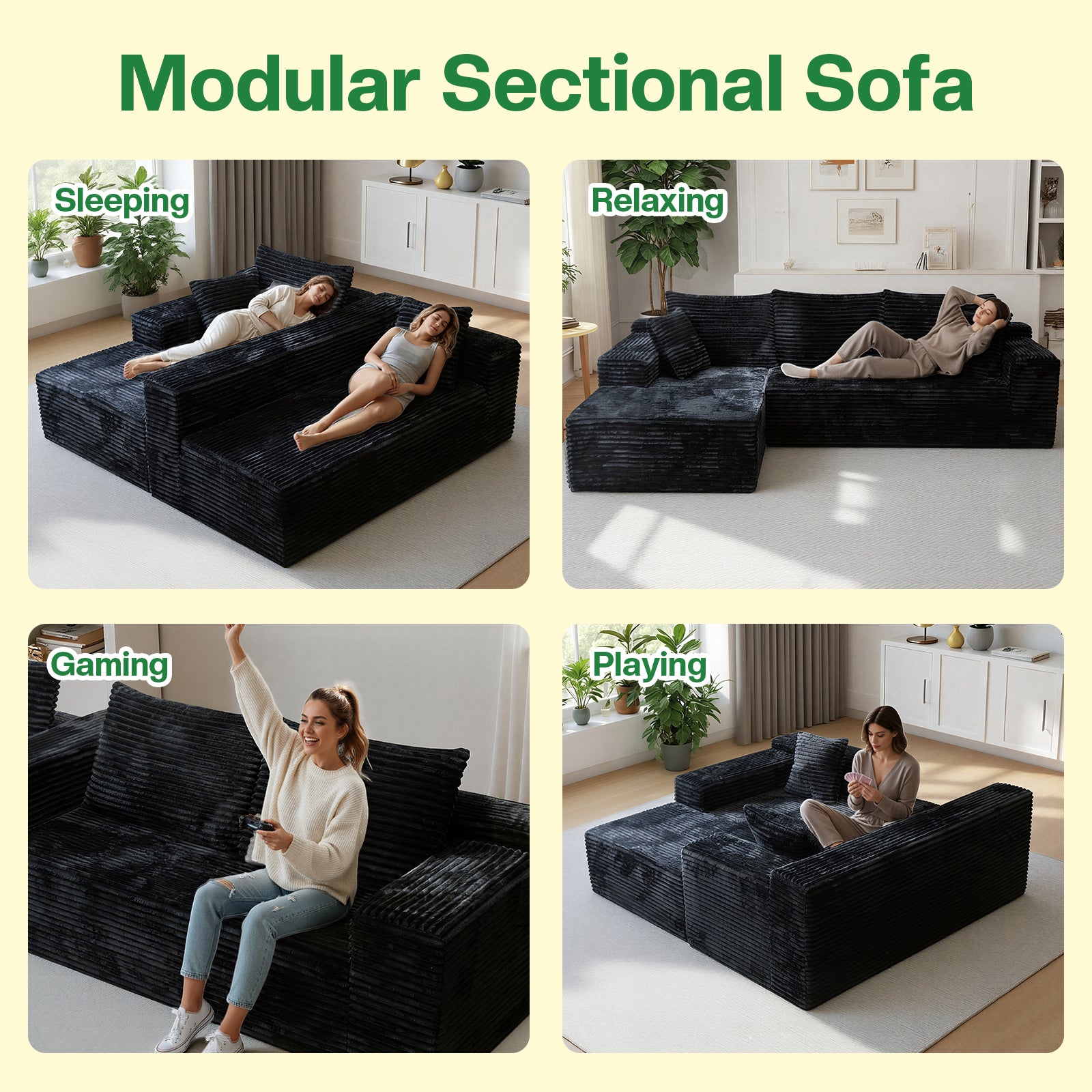 Kelyda 106" Boneless L-Shaped Modular Sectional Sofa, Faux Rabbit Fur for Living Room