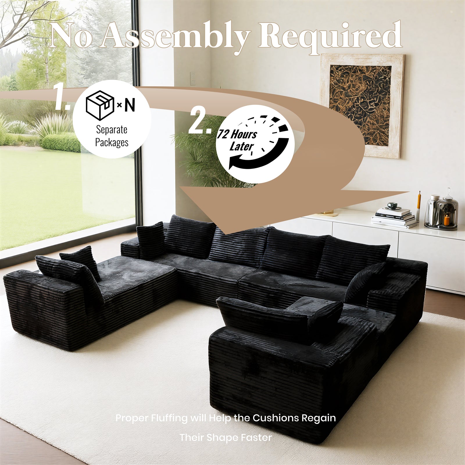 Kelyda 139'' U Shaped Sectional Couches, Modern Modular Boneless 8 Seater Large Foam Cloud Sofa