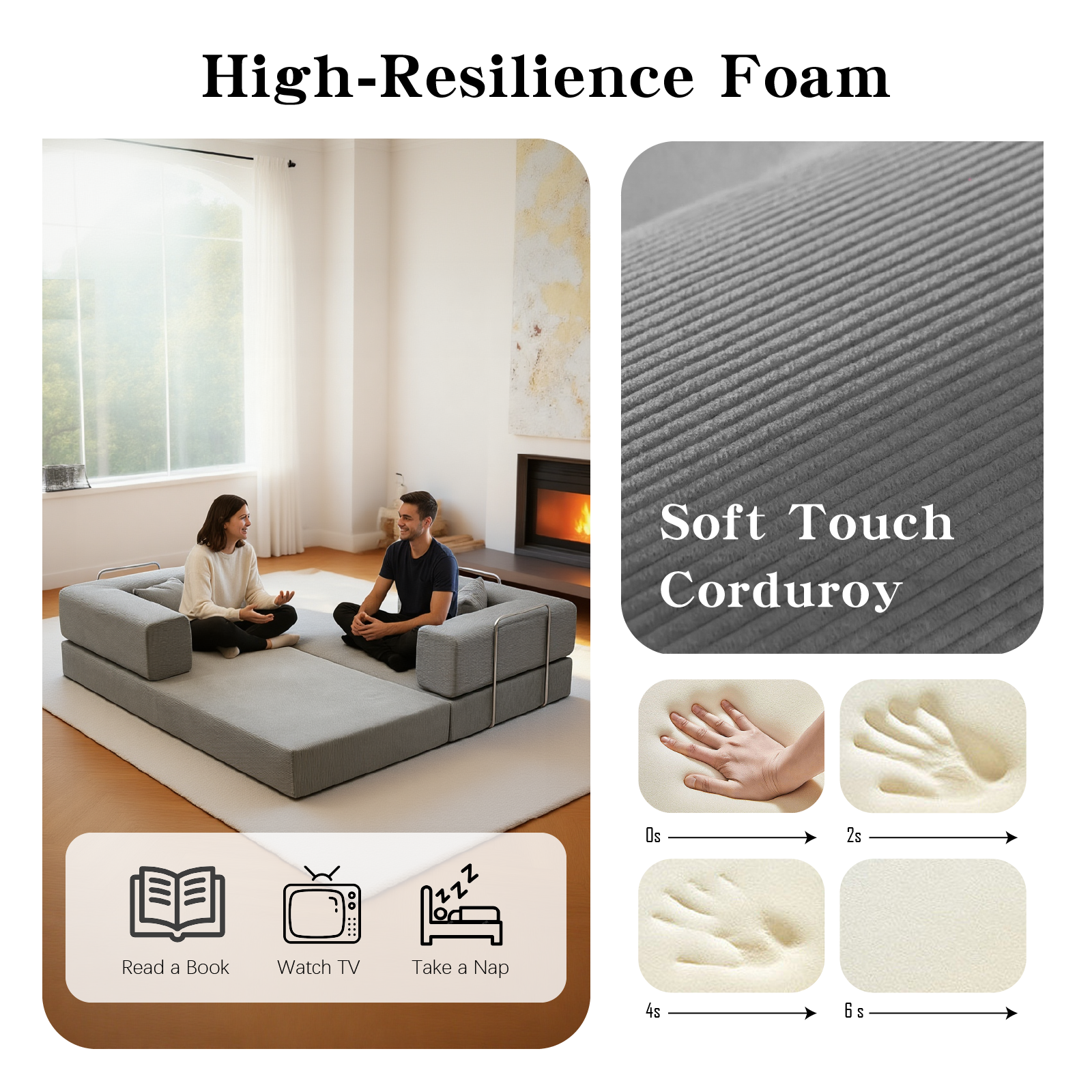 Kelyda 79'' Folding Sofa Bed Couch, Modern Modular Boneless Cloud Couch Sleeper Loveseat for Living Room