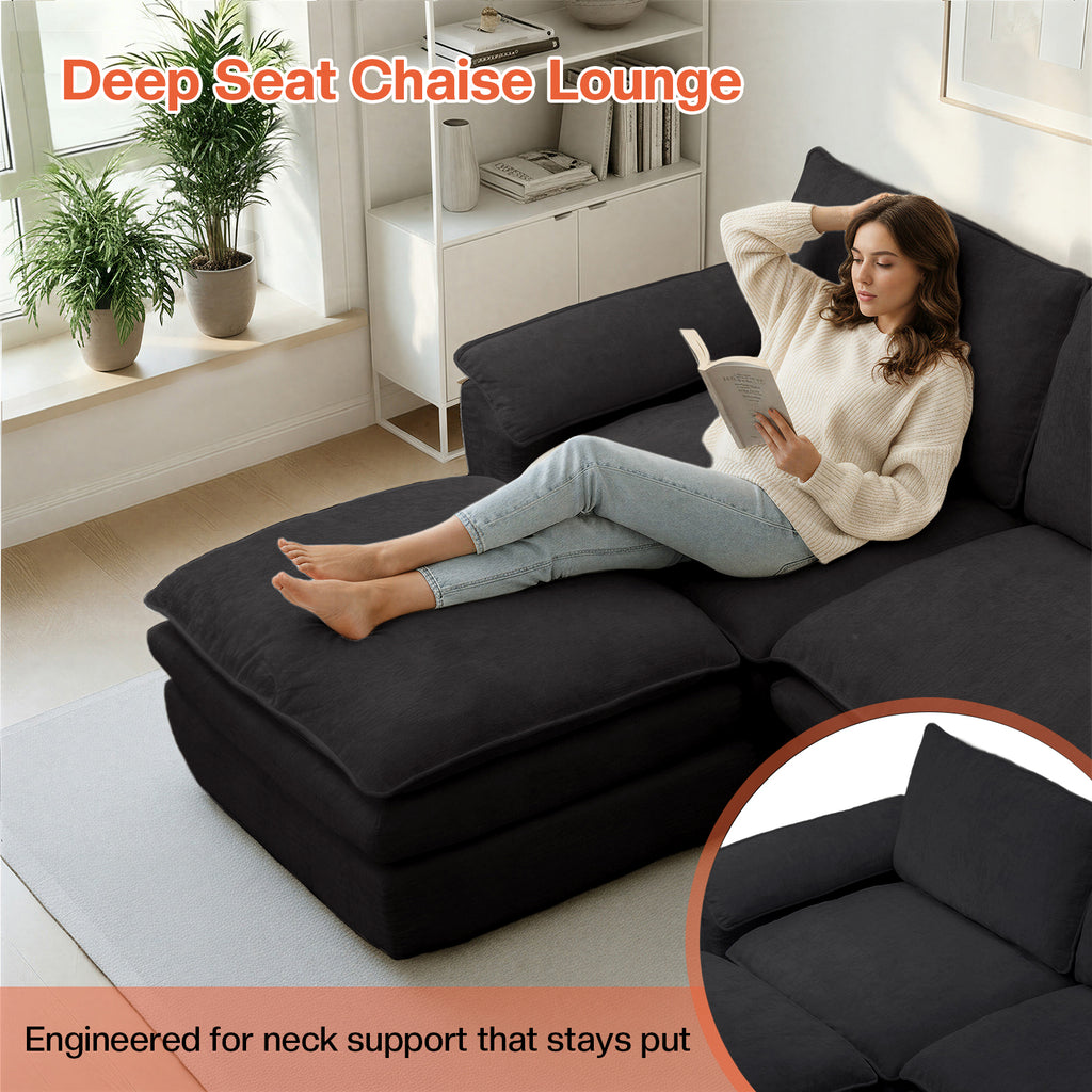Kelyda 116'' Cloud Sectional Couches L Shaped, Modern Convertible Modular Cloud Chenille Sofa for Living Room