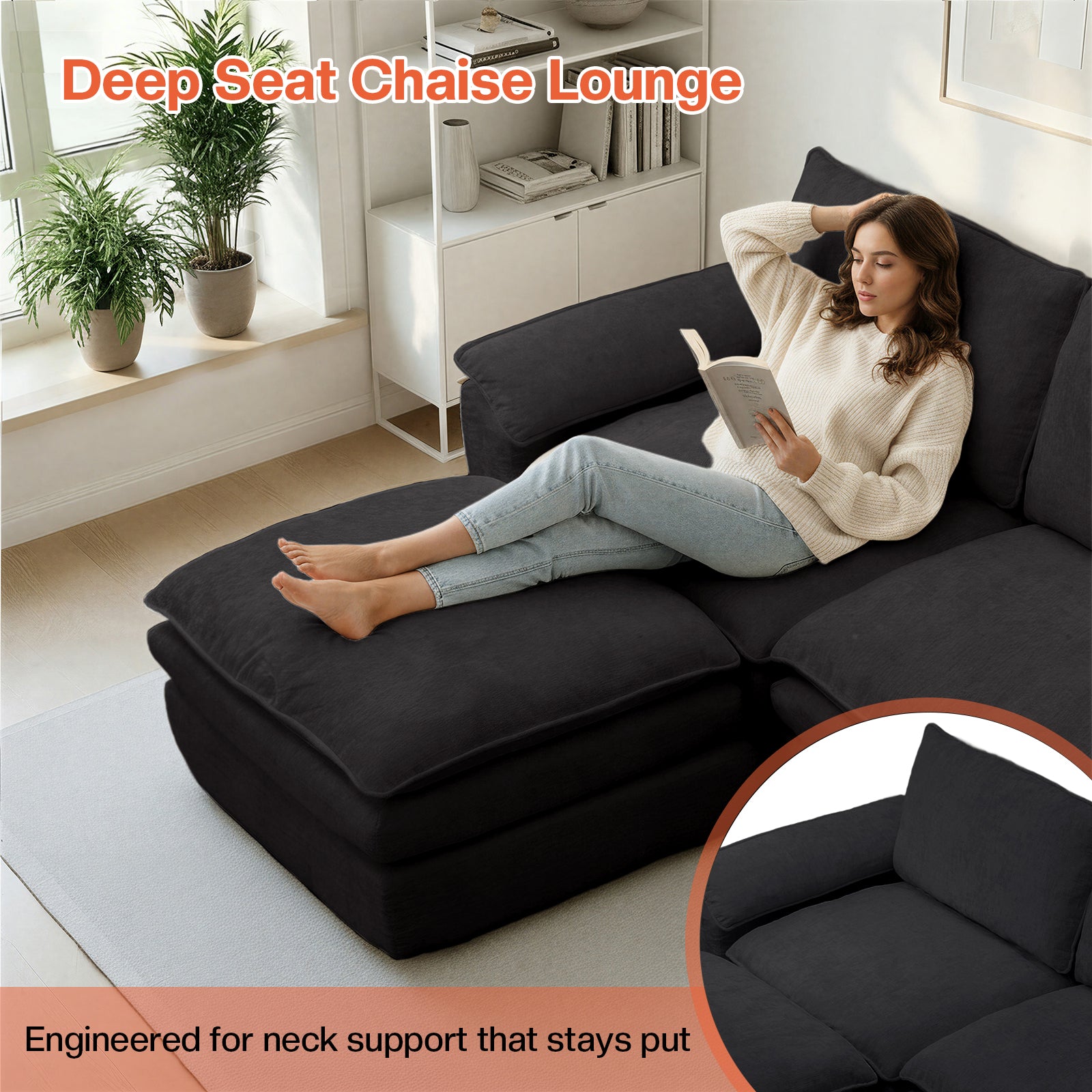 Kelyda 116'' Cloud Sectional Couches L Shaped, Modern Convertible Modular Cloud Chenille Sofa for Living Room