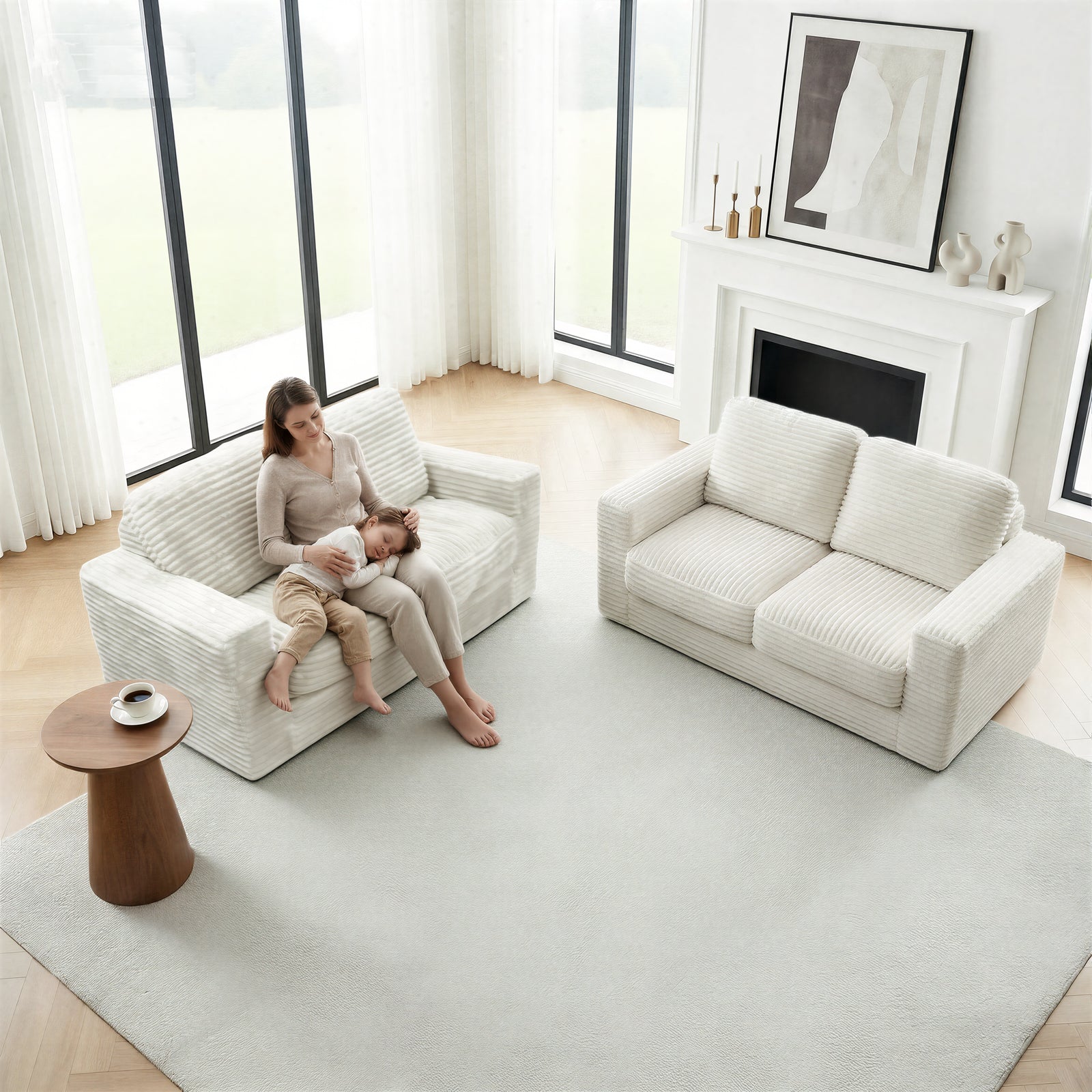 Kelyda 61''Boneless Loveseat Sofa, Modern Cloud Convertible Sofa Bed Couch Sleeper Chairs for Living Room Beige