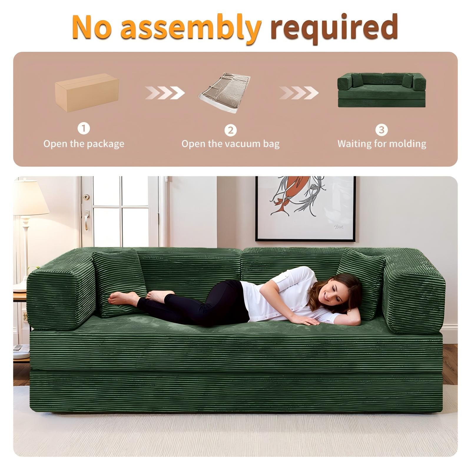 Kelyda Convertible Sofa Bed 5-in-1 Split-Back Lounger Floor Mattress Design 79" Black