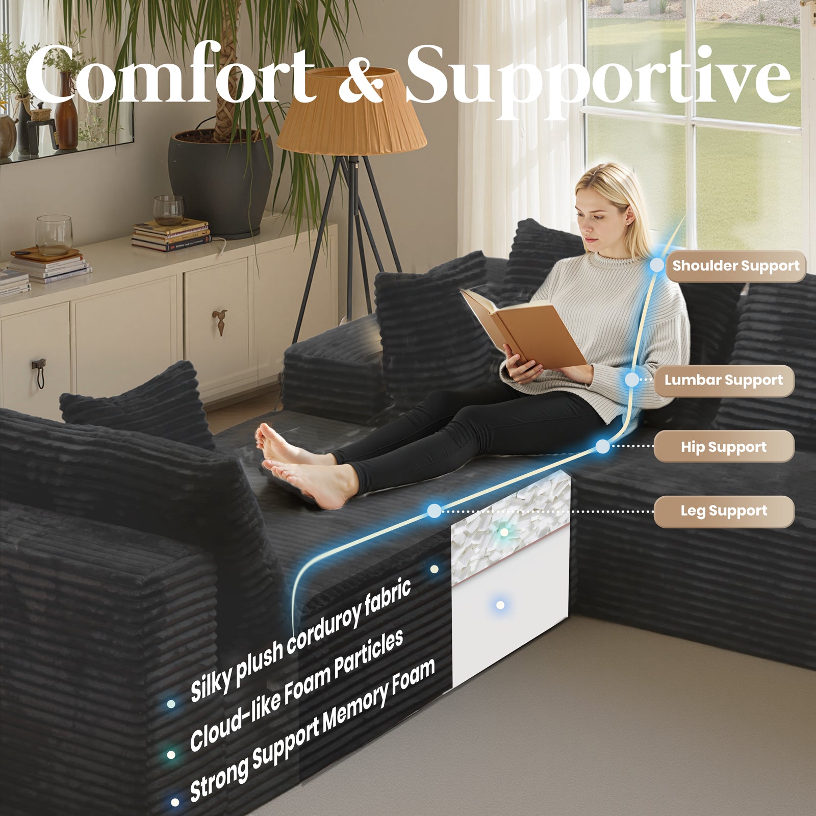 Kelyda 139'' U Shaped Sectional Couches, Modern Modular Boneless 8 Seater Large Foam Cloud Sofa